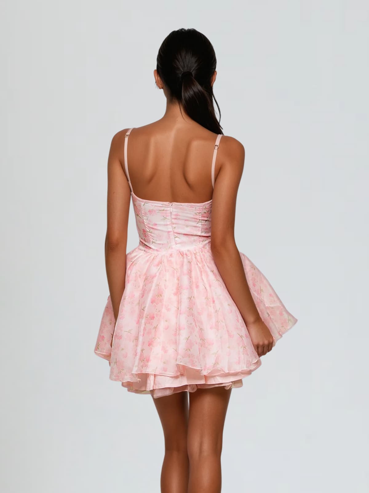 Corviel Spaghetti Floral Printed Ruffle Mini Dress