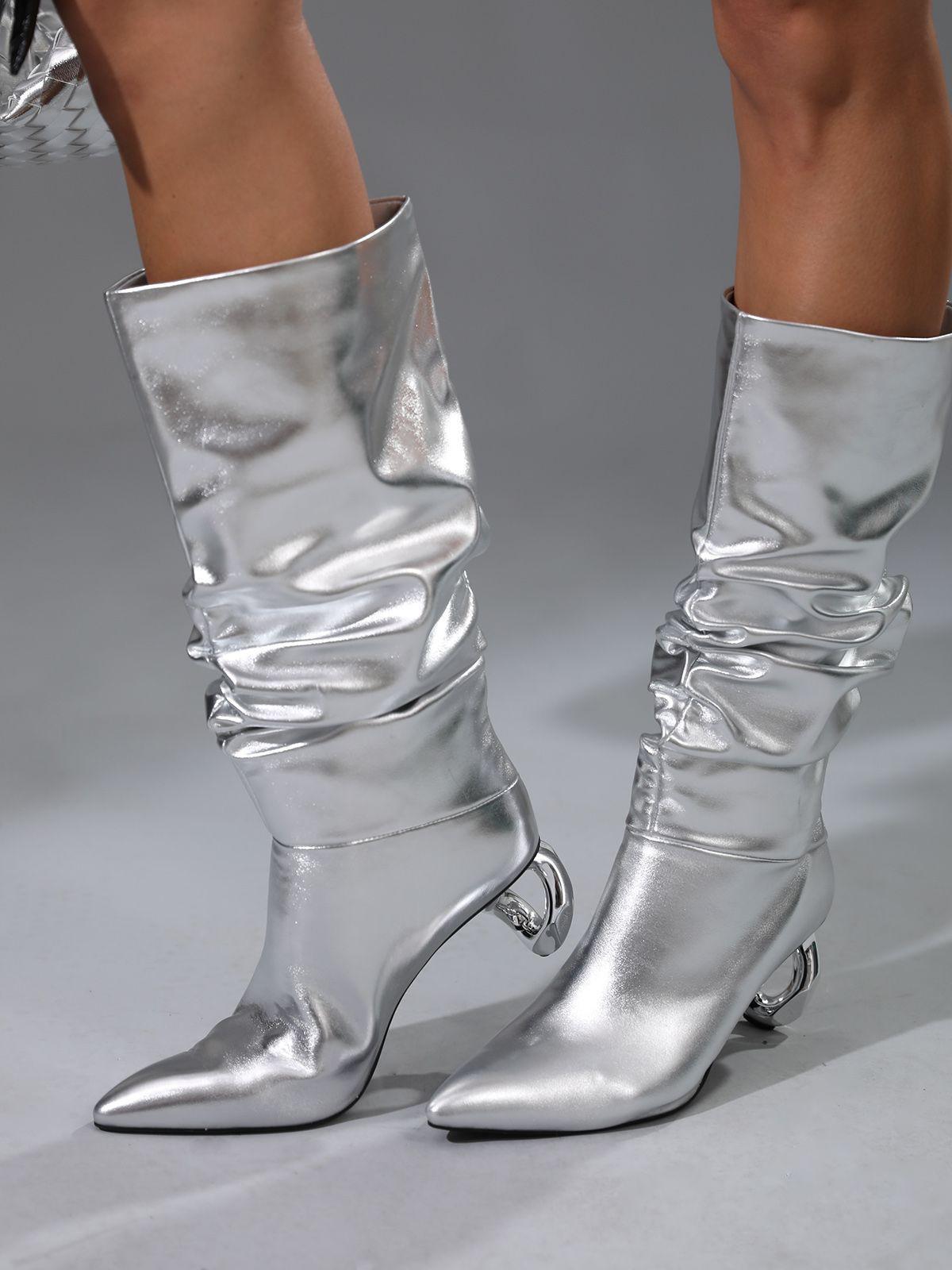 Courtney Leather Boots in Silver, a modern essential with pointed toe design for stylish comfort.