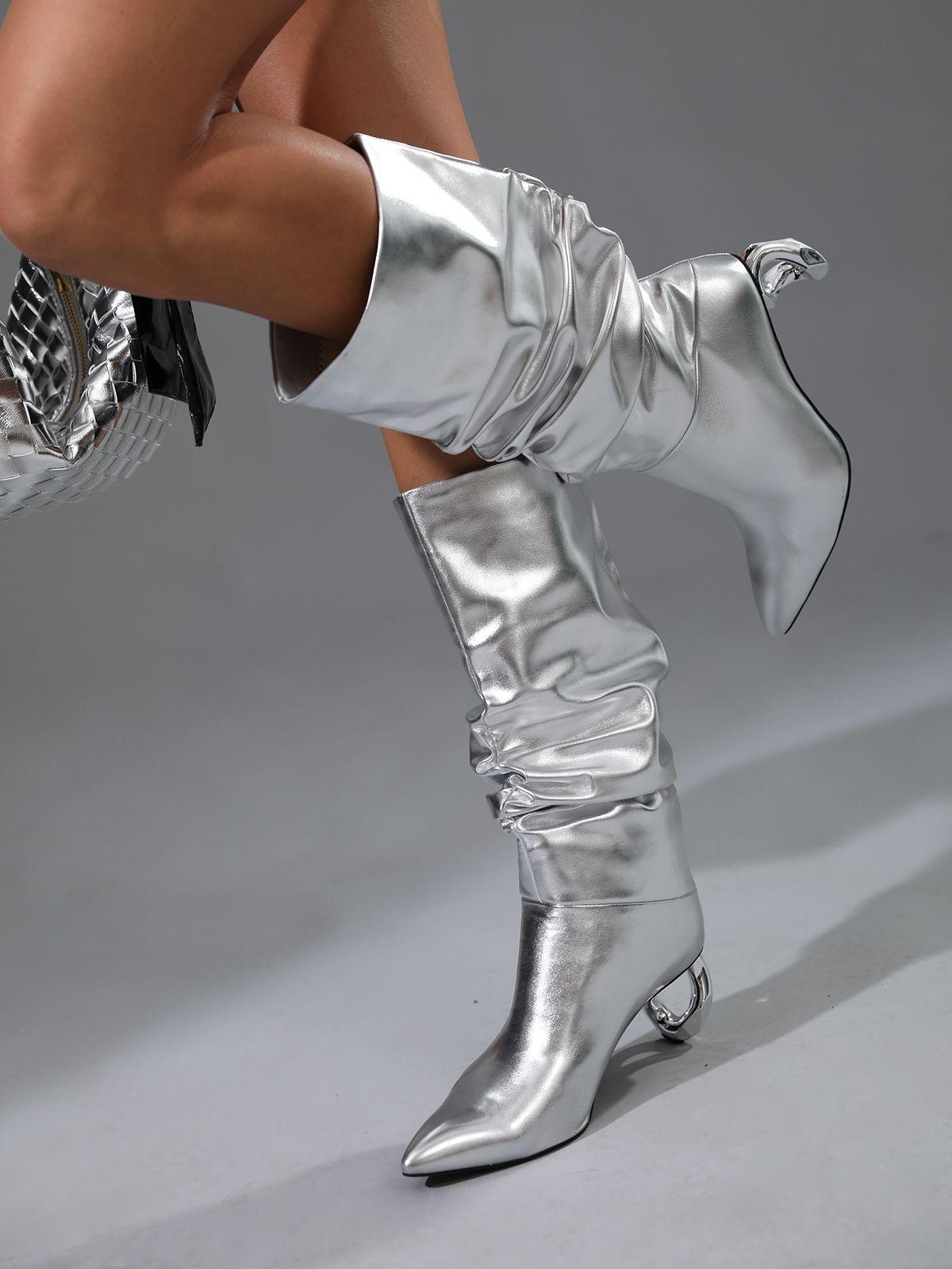 Courtney Leather Boots in Silver, a modern essential with pointed toe design for stylish comfort.