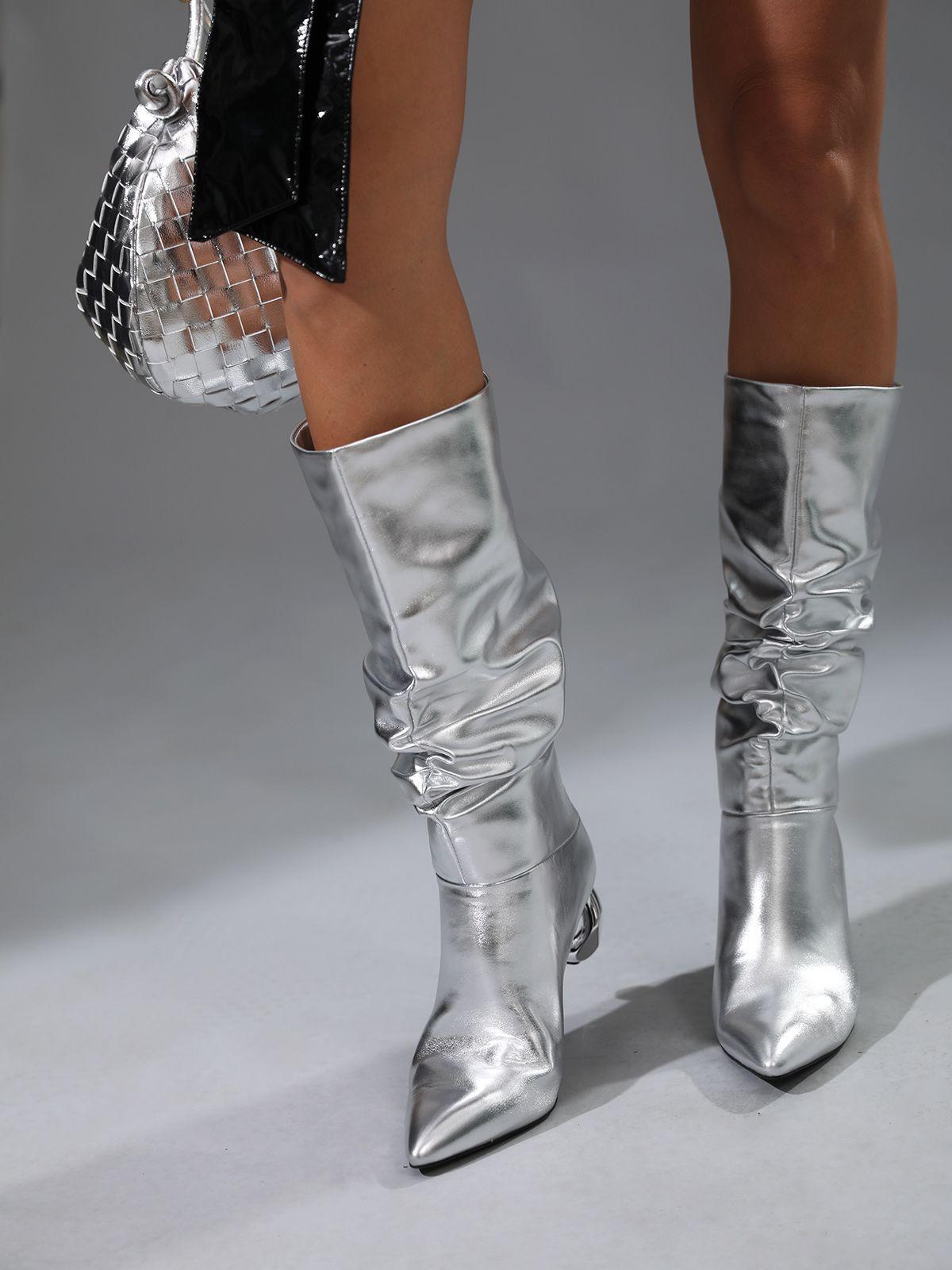 Courtney Leather Boots in Silver, a modern essential with pointed toe design for stylish comfort.