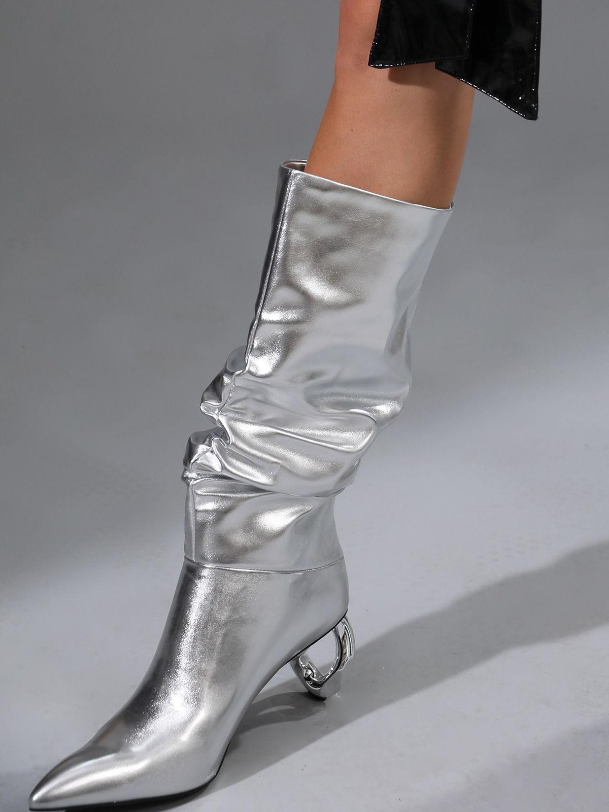 Courtney Leather Boots in Silver, a modern essential with pointed toe design for stylish comfort.