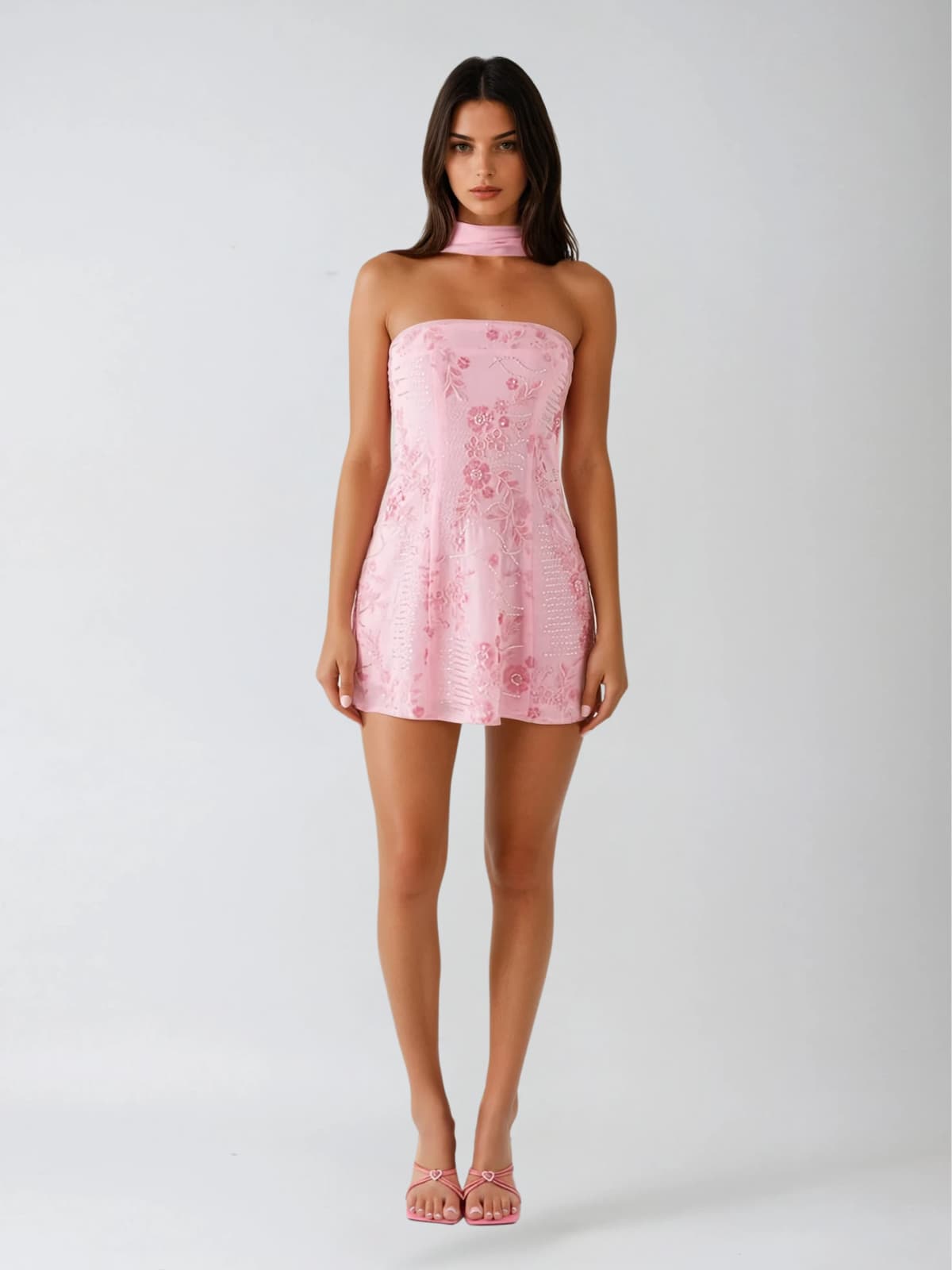 Cryon Floral Sequin Scarf Mini Dress