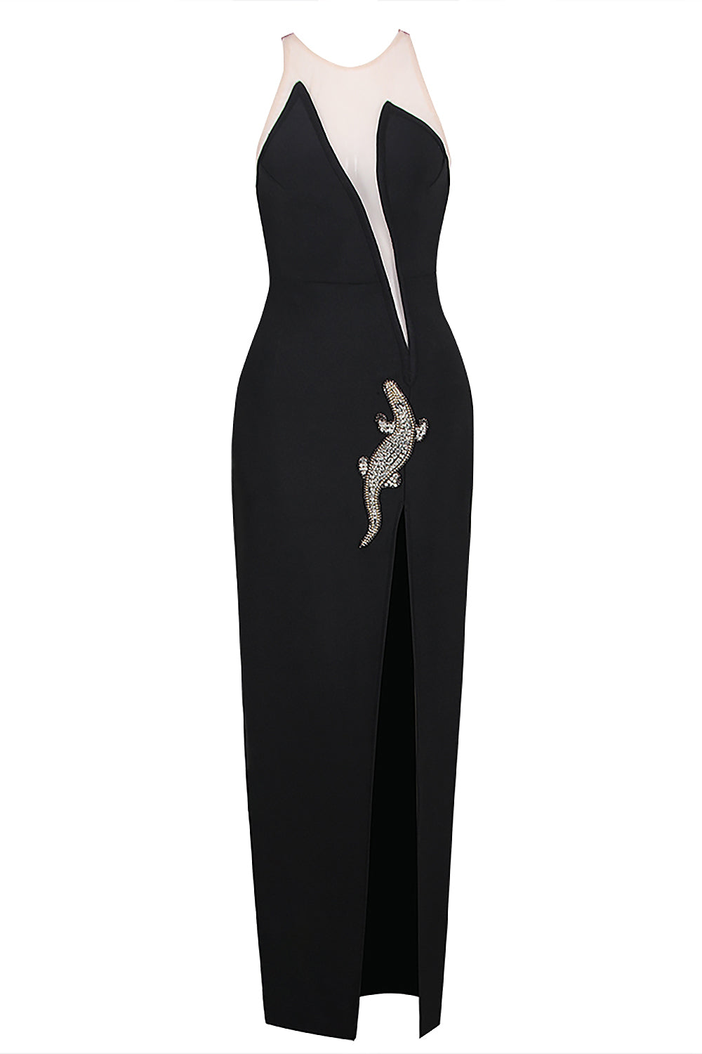 Elegant Strapless Round Neck Mesh Stitching Dress