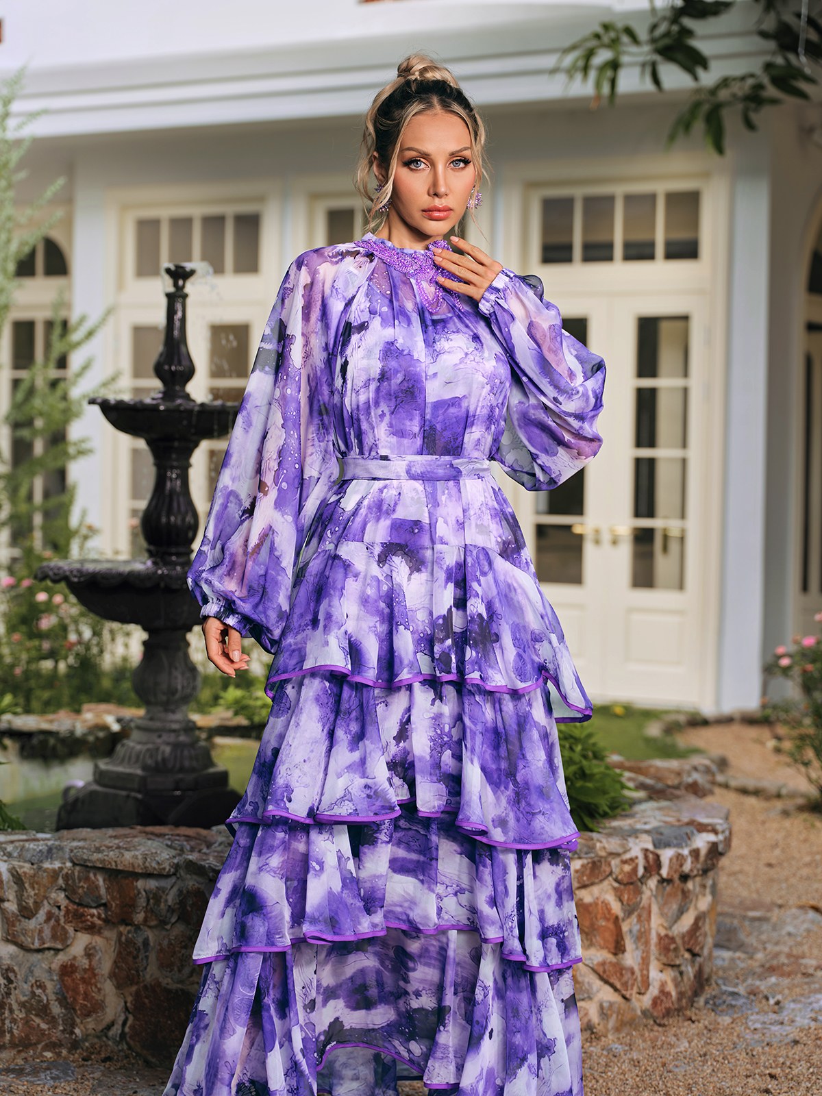 Crythos Ruffle Tiered Printed Maxi Dress