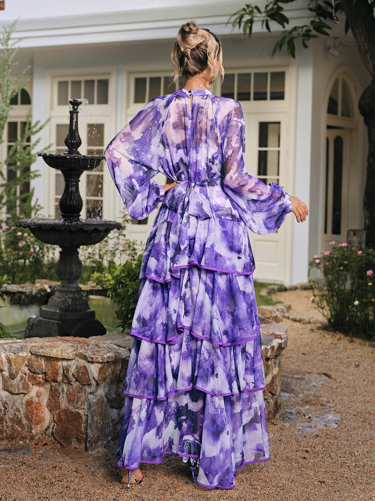 Crythos Ruffle Tiered Printed Maxi Dress