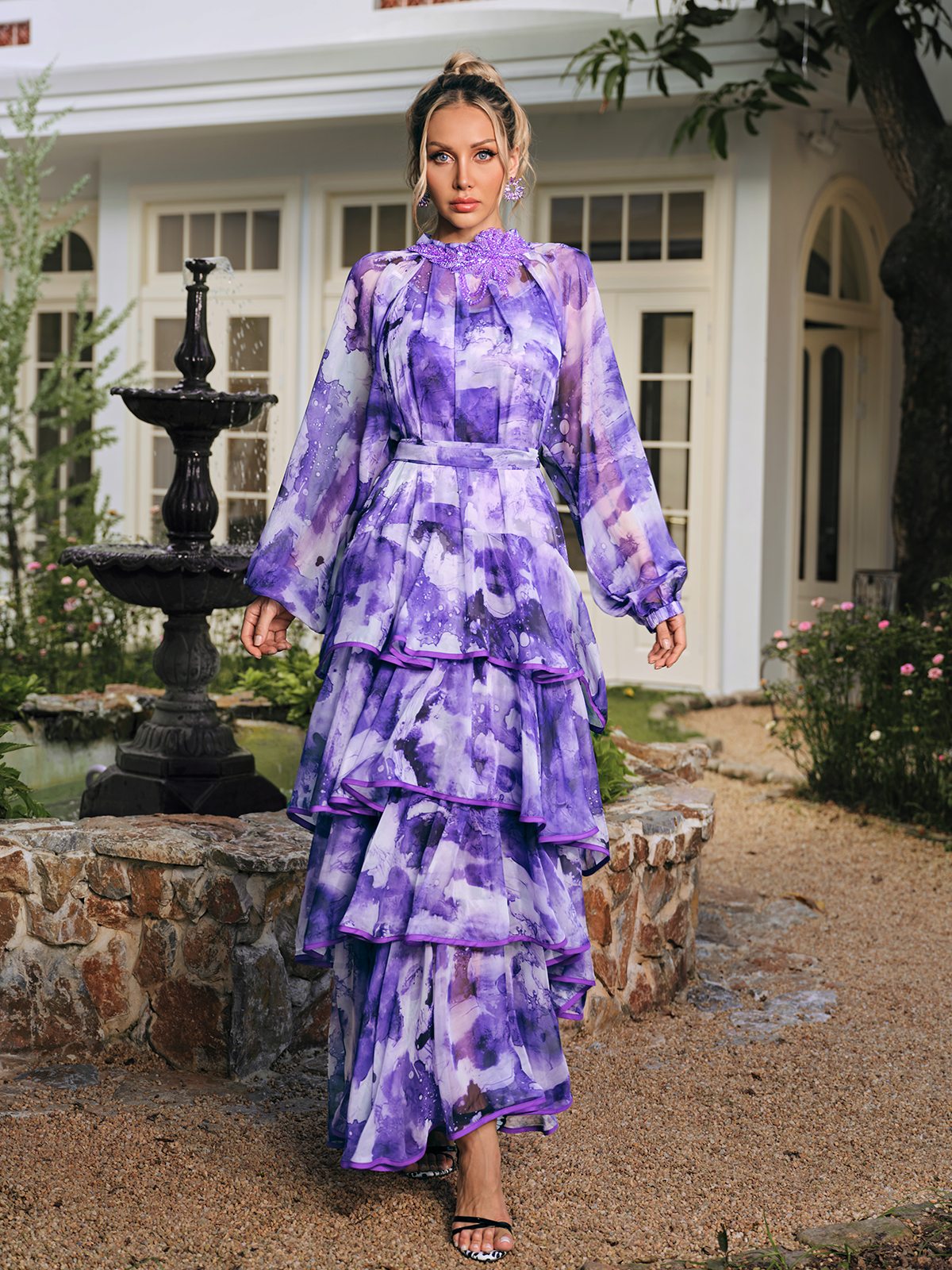 Crythos Ruffle Tiered Printed Maxi Dress