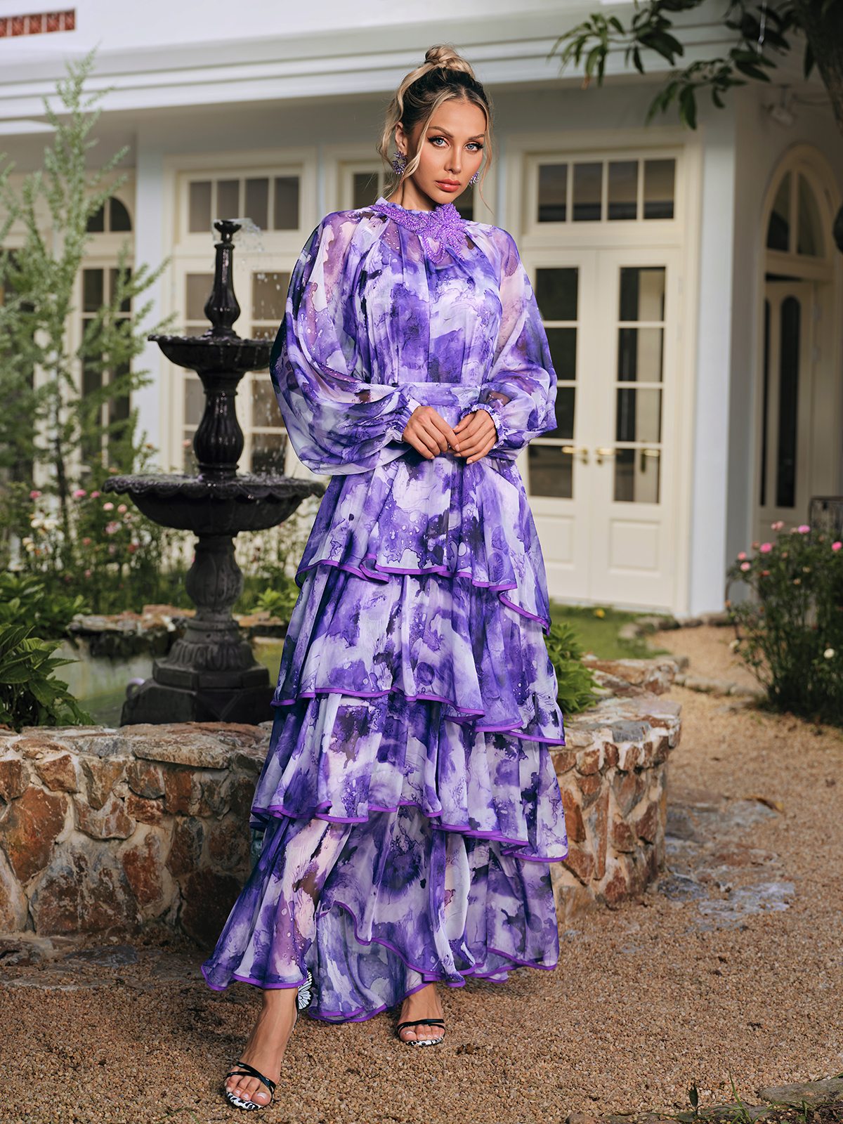 Crythos Ruffle Tiered Printed Maxi Dress