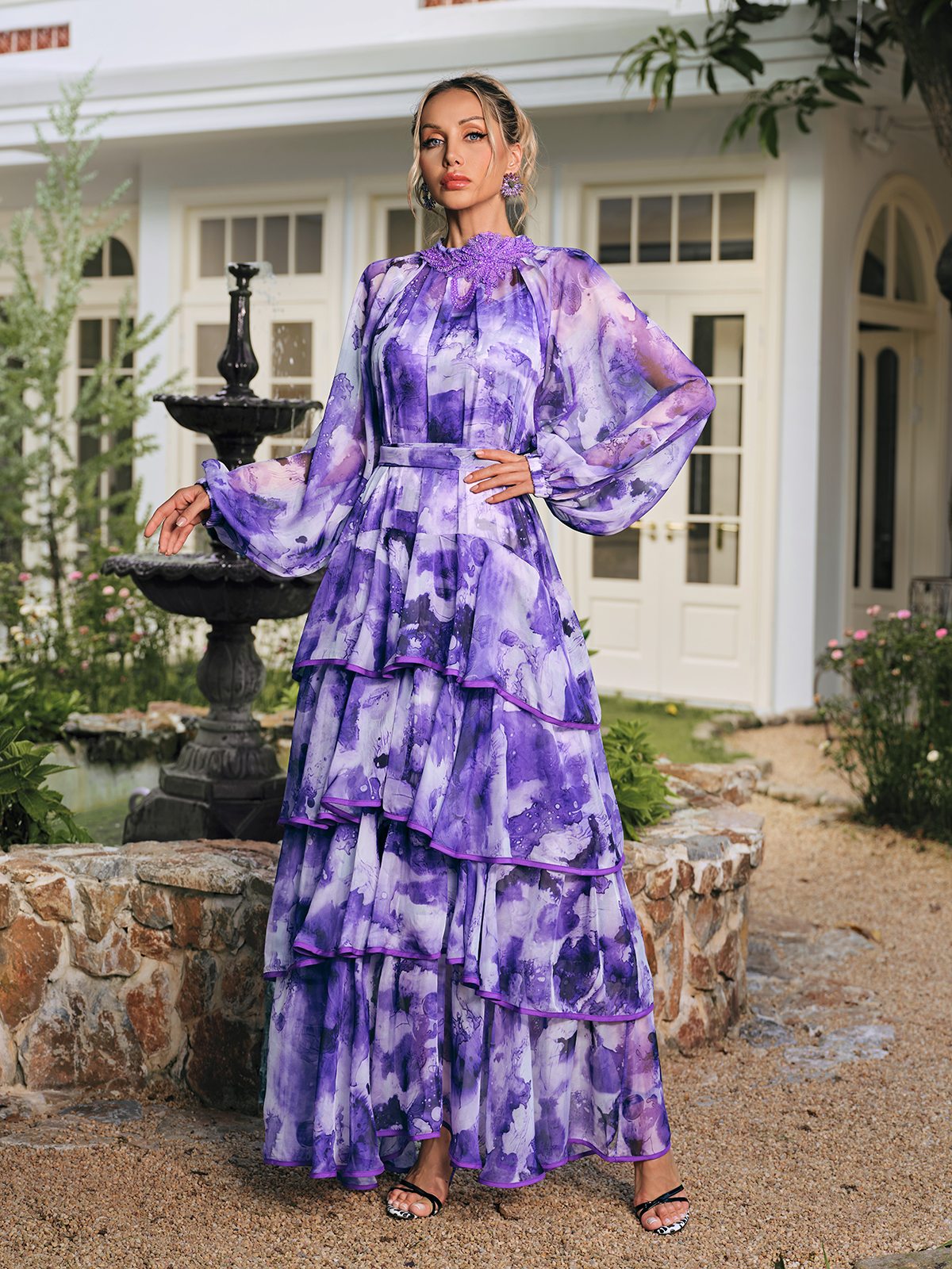 Crythos Ruffle Tiered Printed Maxi Dress