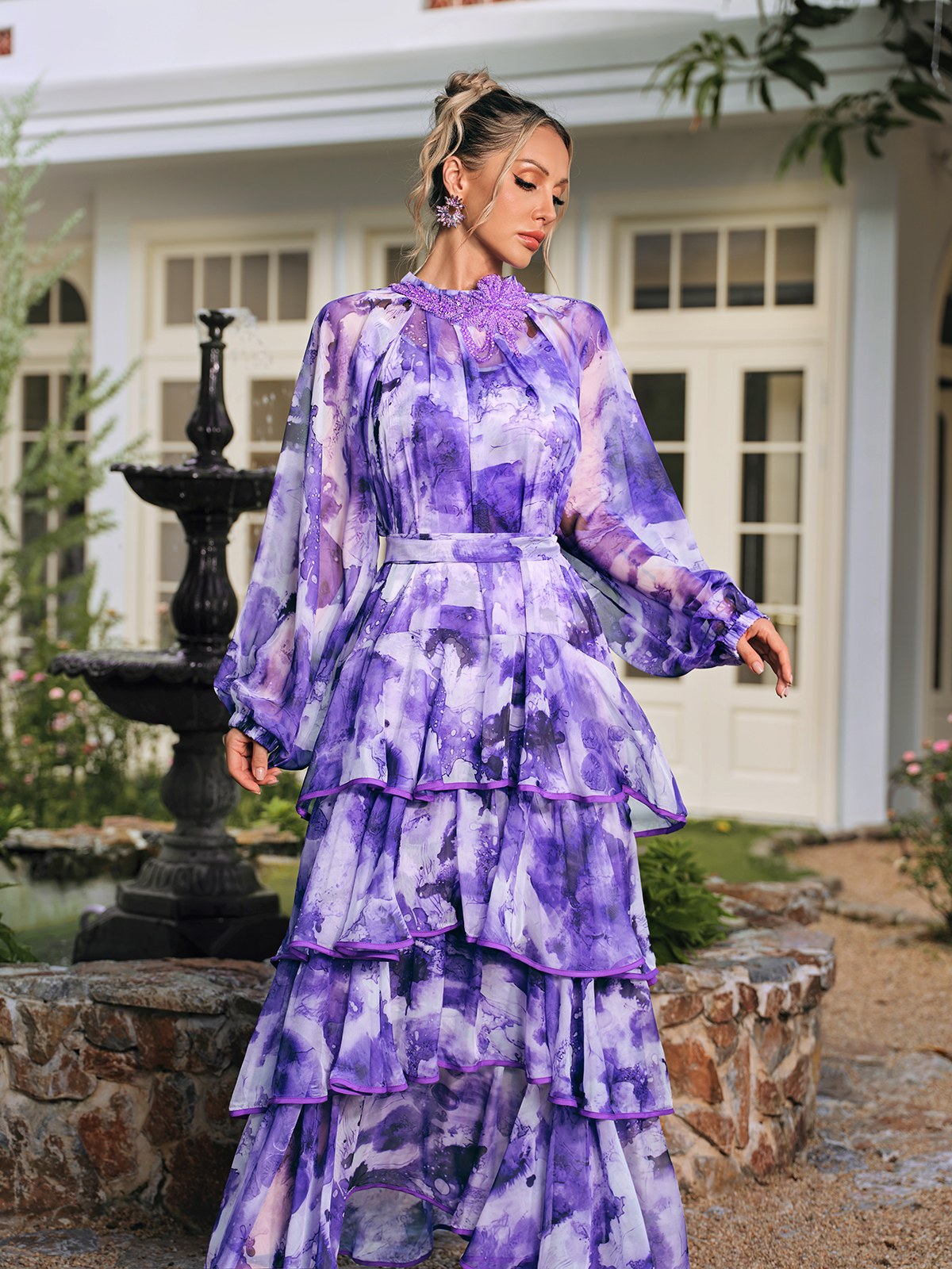 Crythos Ruffle Tiered Printed Maxi Dress