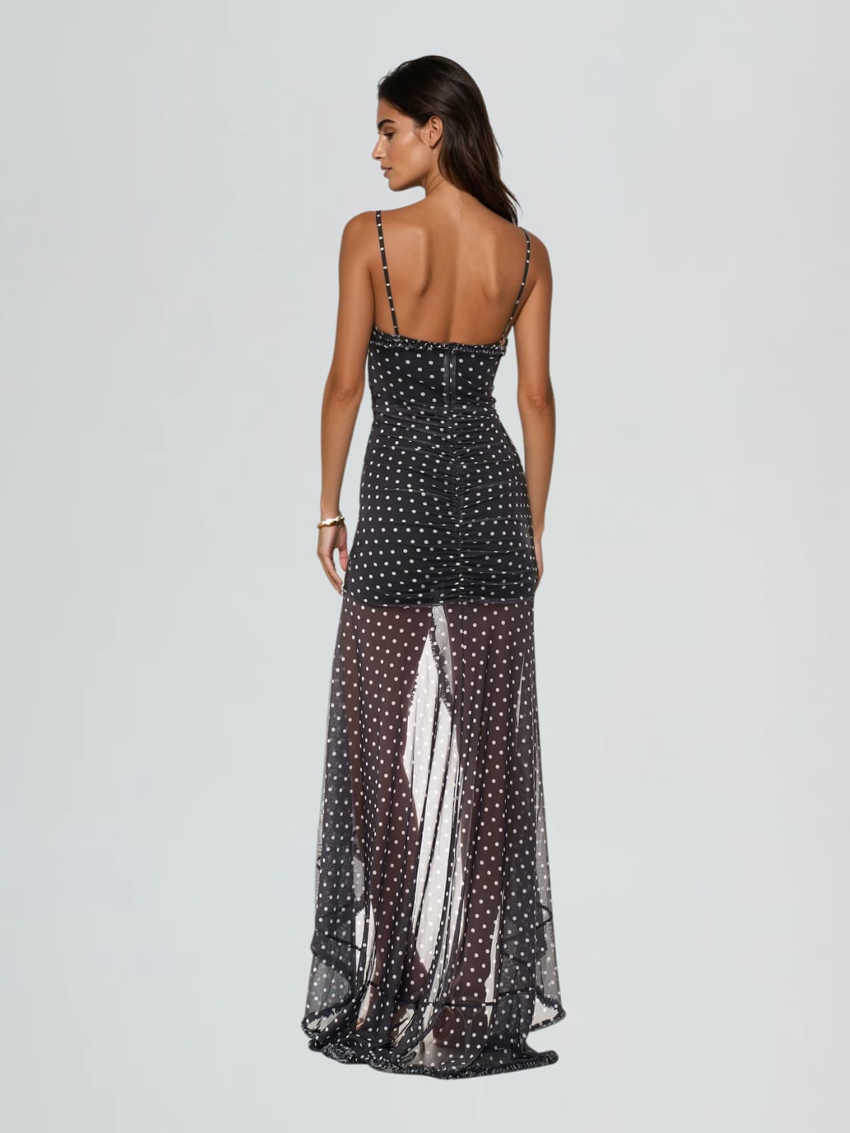 Cyalith Spaghetti Dot Split Maxi Dress