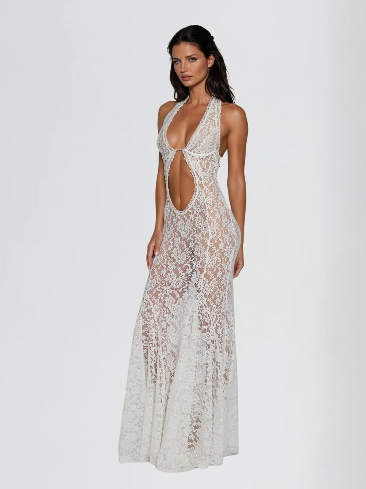 Cygnar Halterneck Lace Cutout Maxi Dress