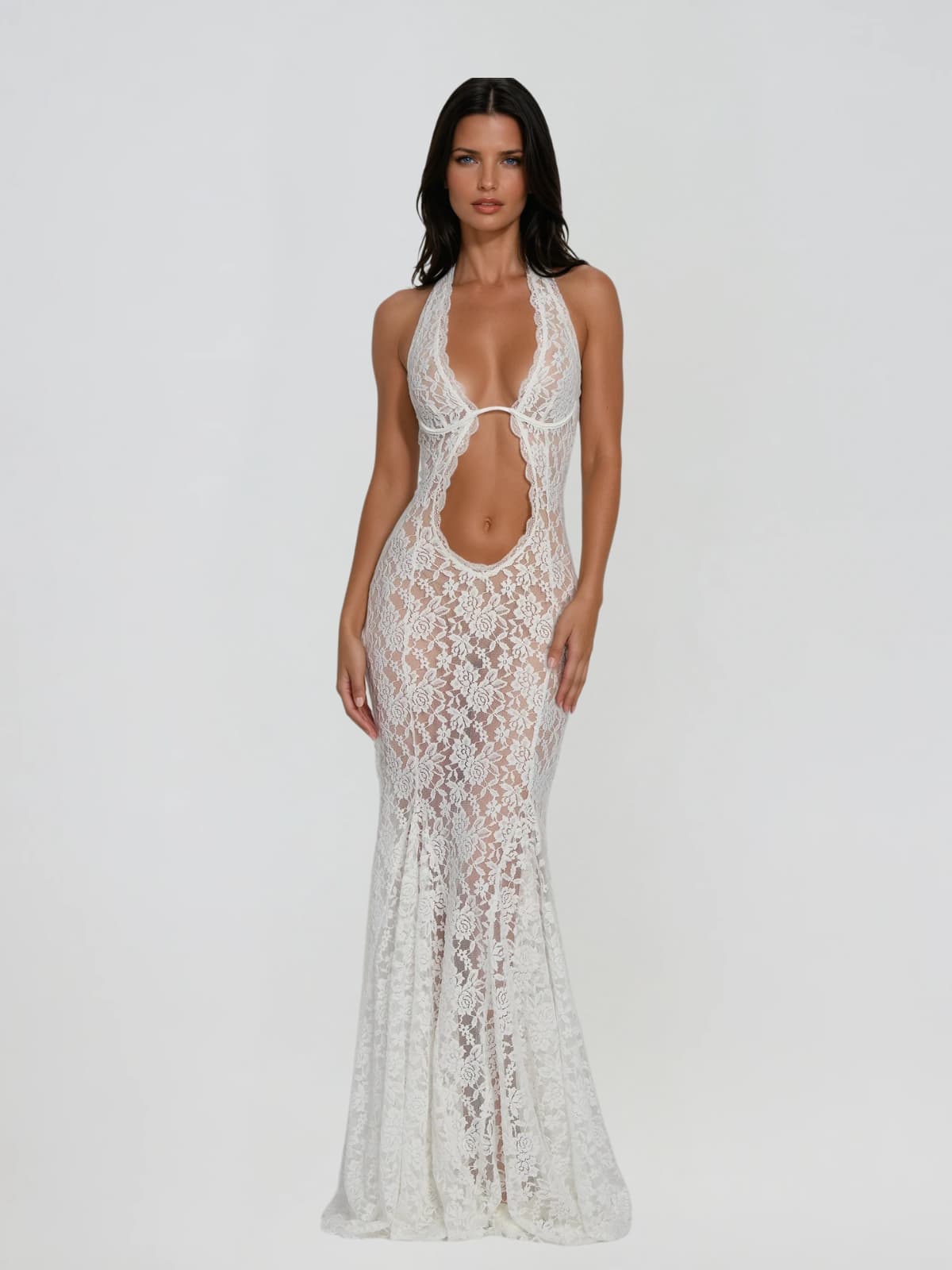 Cygnar Halterneck Lace Cutout Maxi Dress