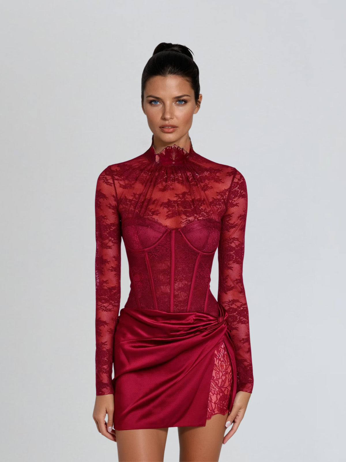 Cynosure Stand Collar Lace Skirt Set