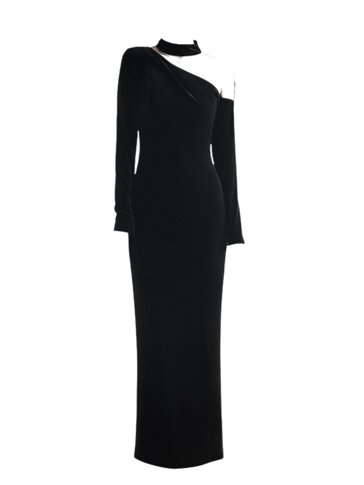Cyrax Stand Collar Velvet Split Maxi Dress
