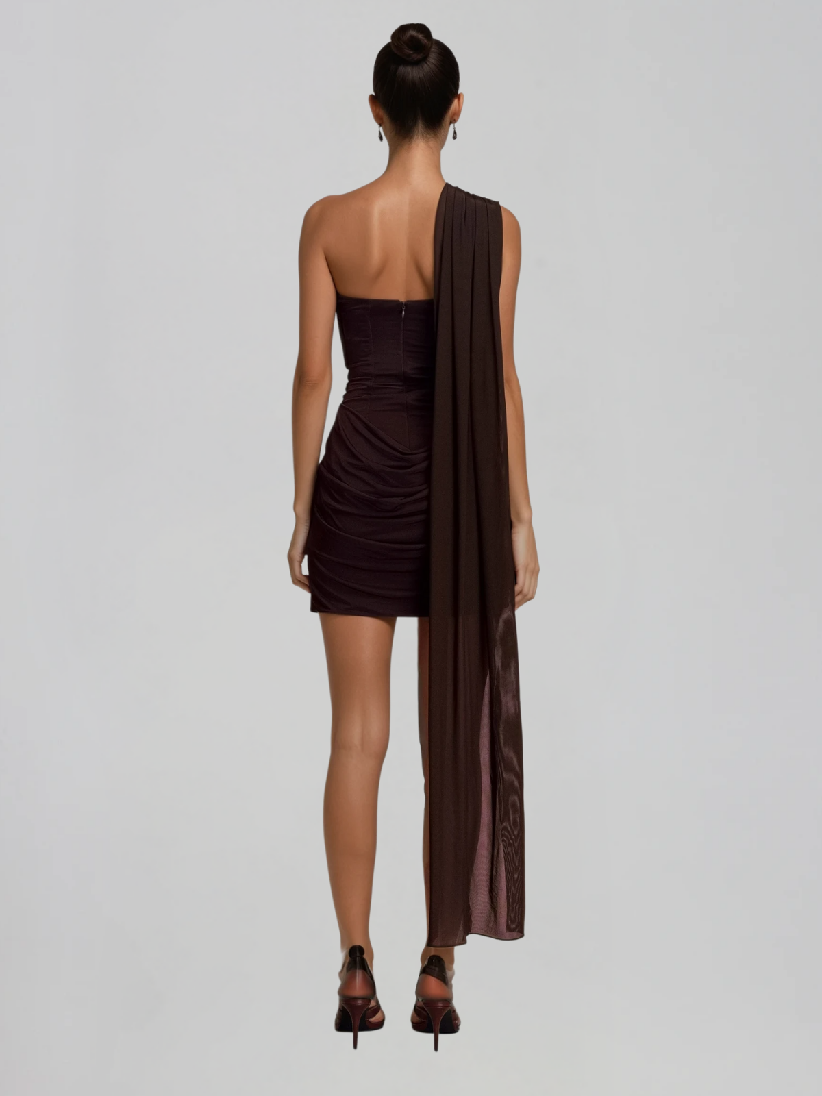 Cyren Ruched Scarf Mini Dress In Coffee