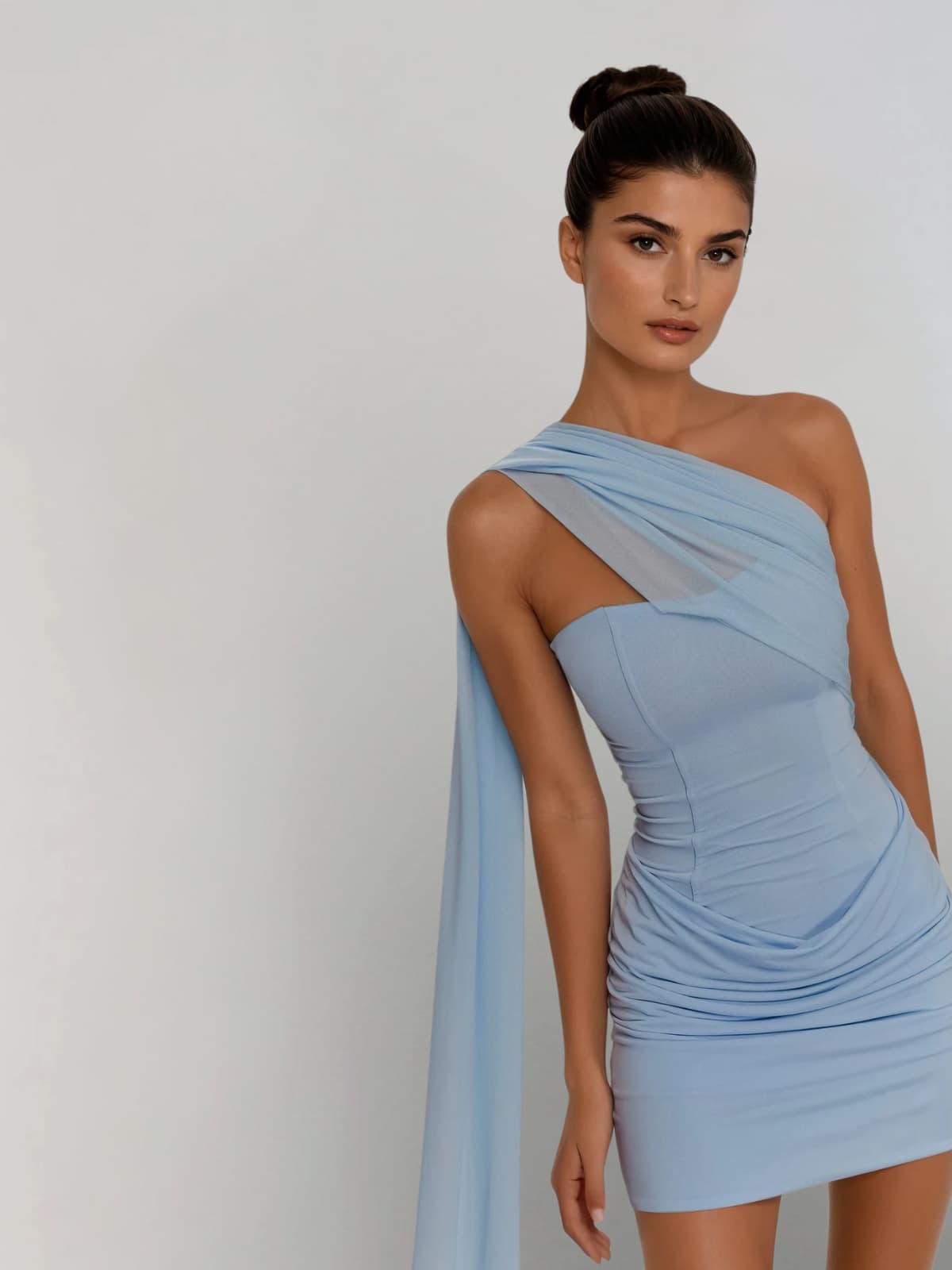 Cyren Ruched Scarf Mini Dress In Sky