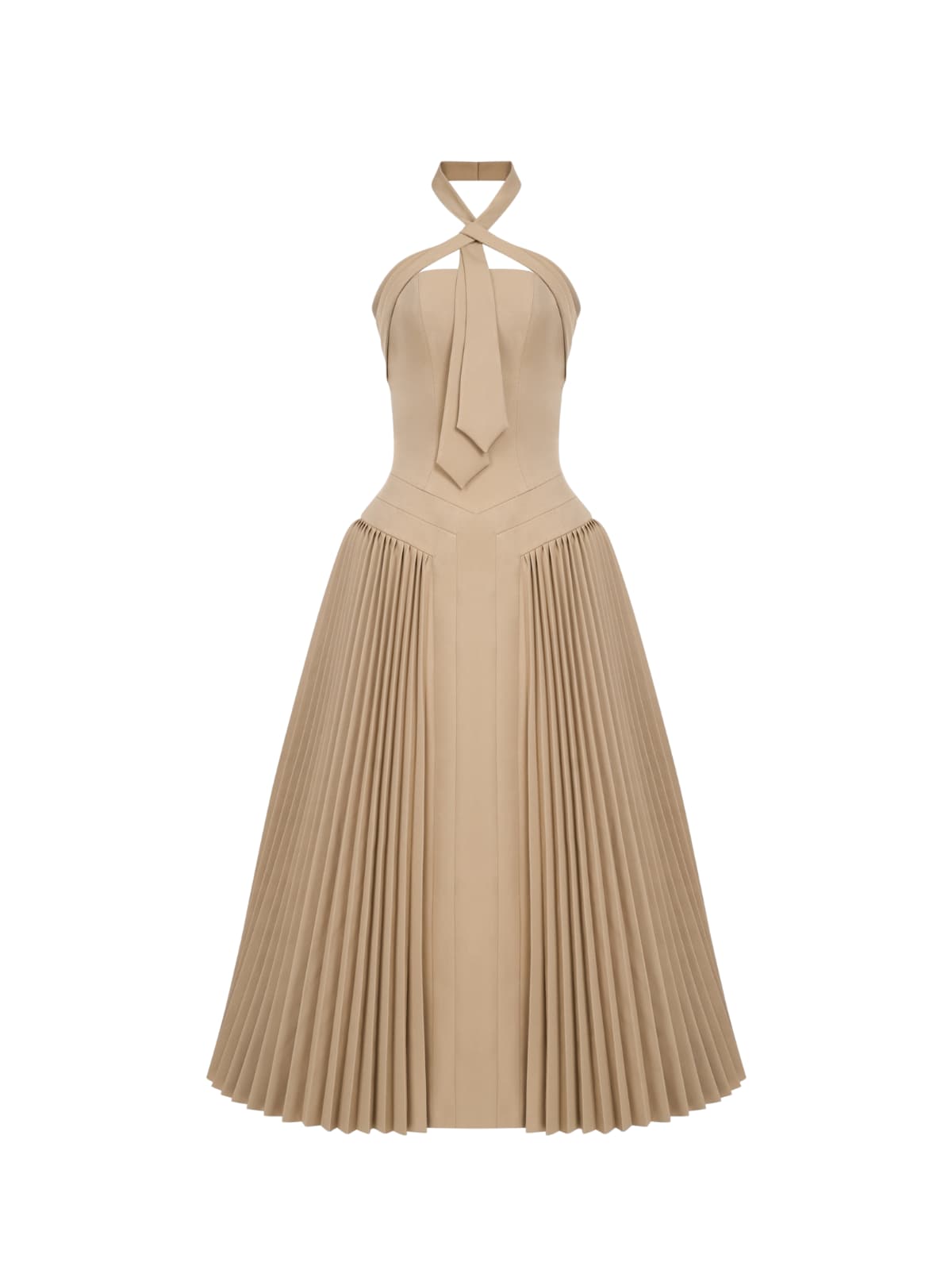 Cyrene Halterneck Tie Pleated Midi Dress