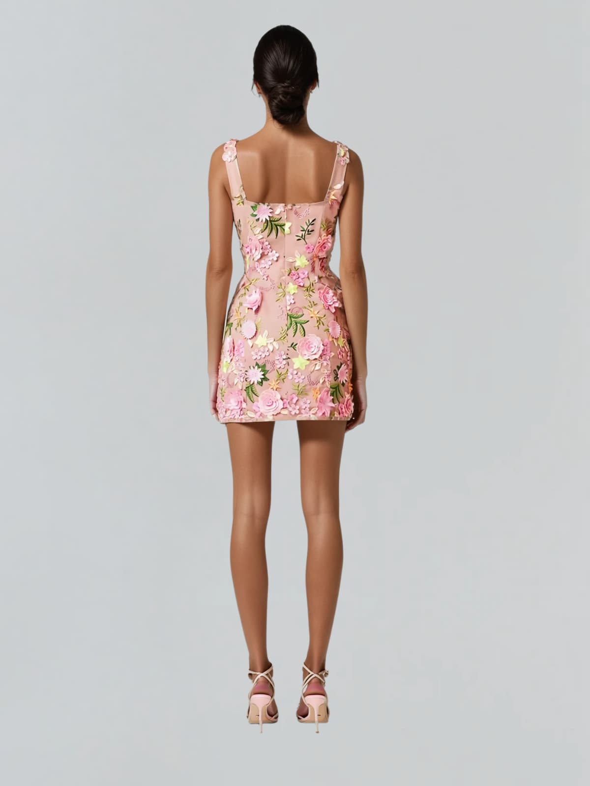Cyrthis Spaghetti Flower Embroidered Mini Dress