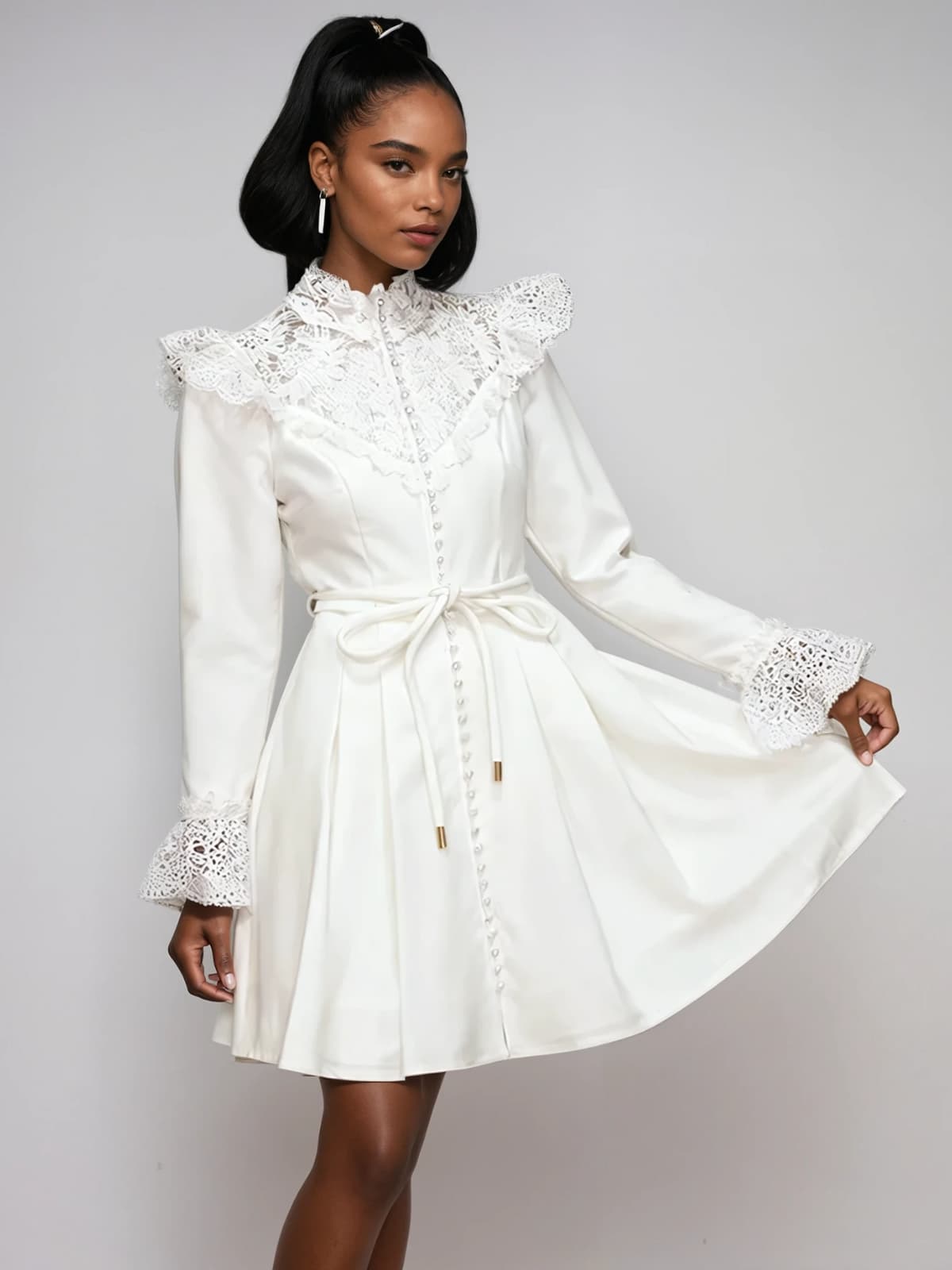 Cythera Long Sleeve Tie Up Mini Dress