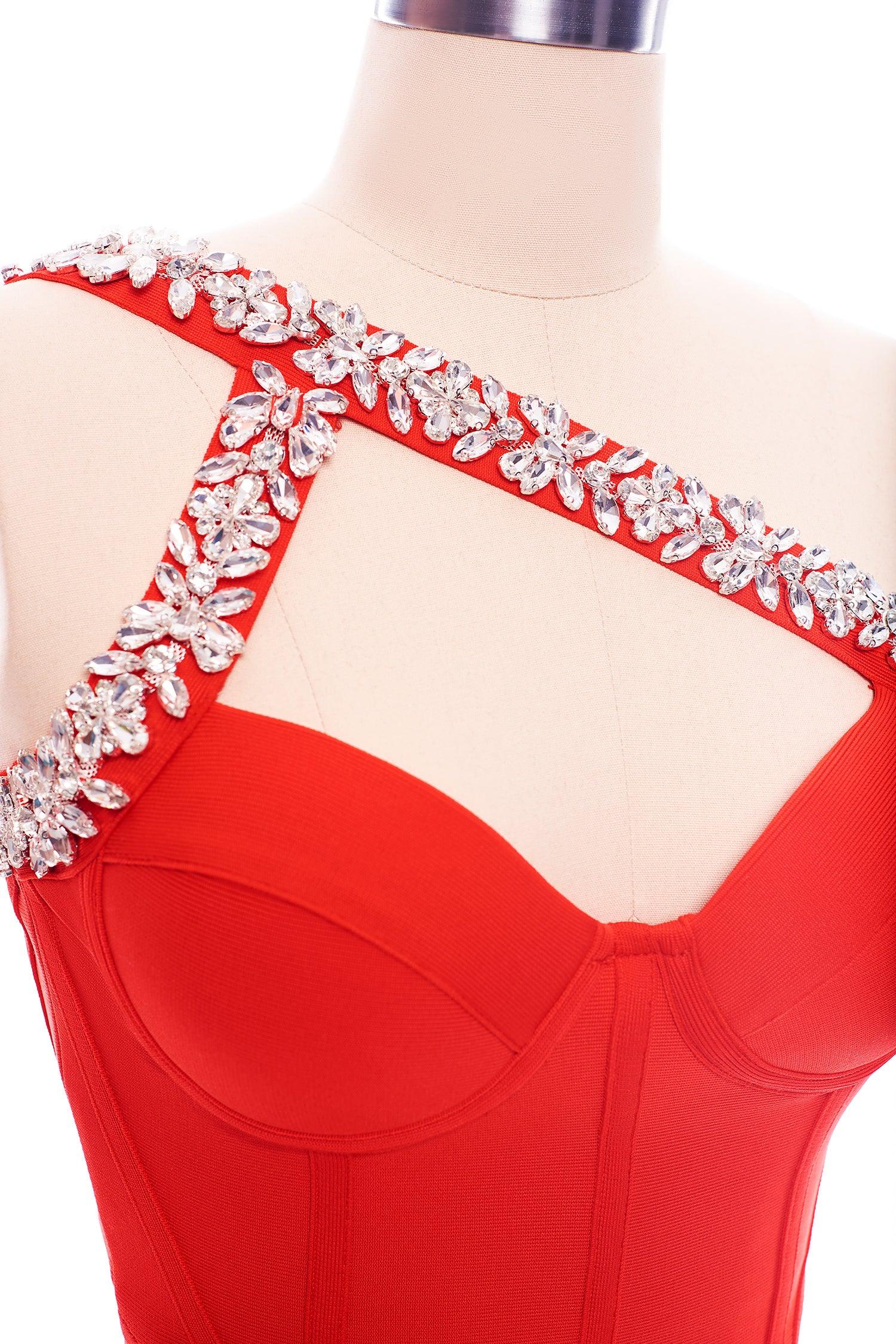 Crystal cocktail Dress-Red
