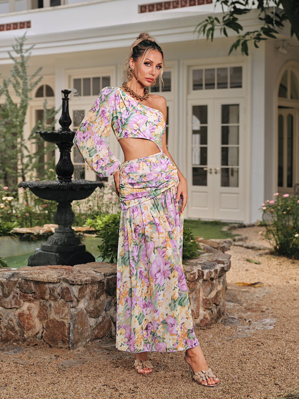 Dalara Floral Cutout Swimwear Two Piece Set