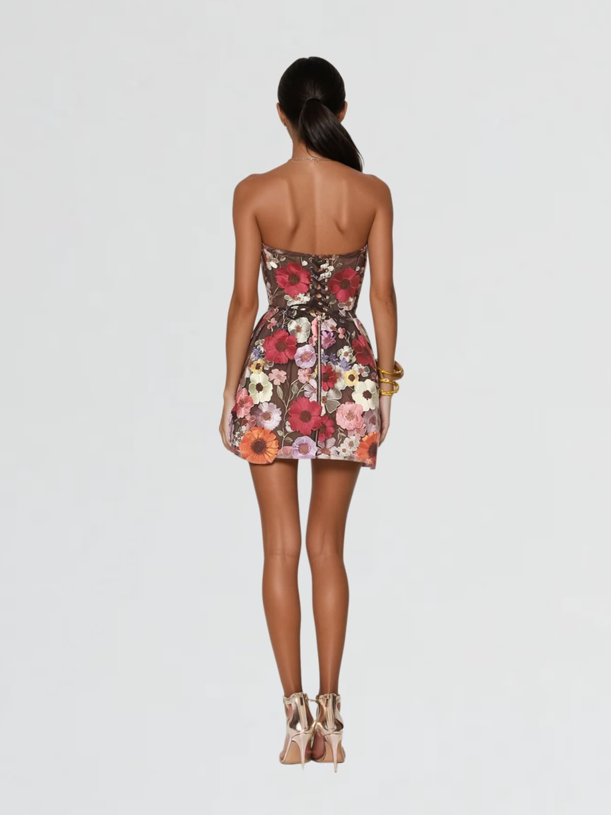 Danielle Strapless Flower Embroidered Mini Dress In Multi