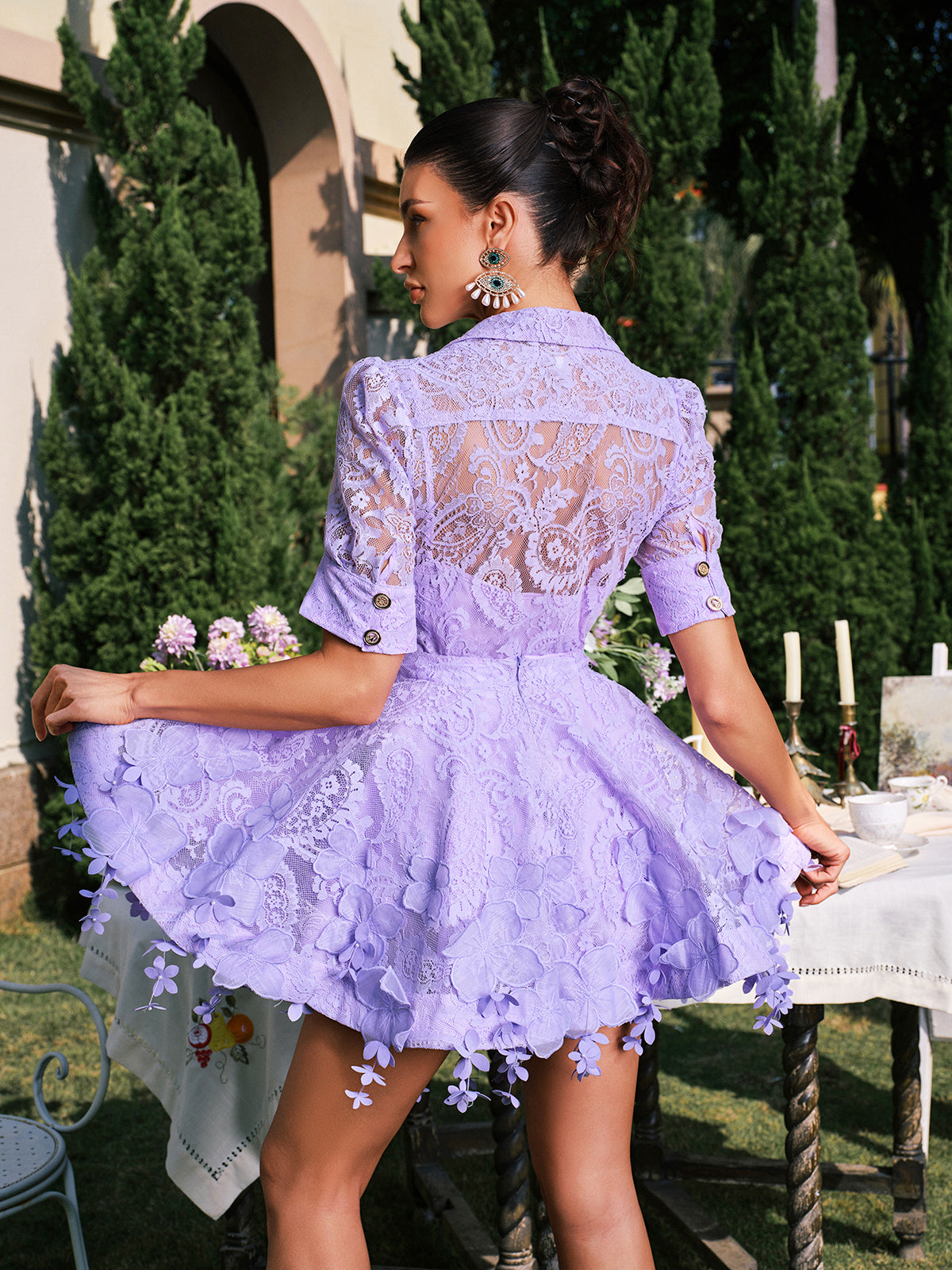 Dansby Flower Fringe Skirt Set In Lilac