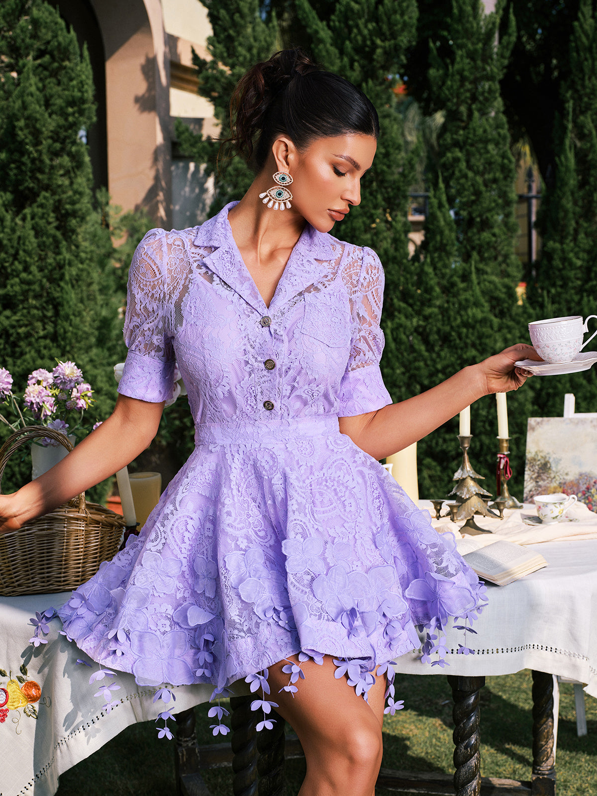 Dansby Flower Fringe Skirt Set In Lilac