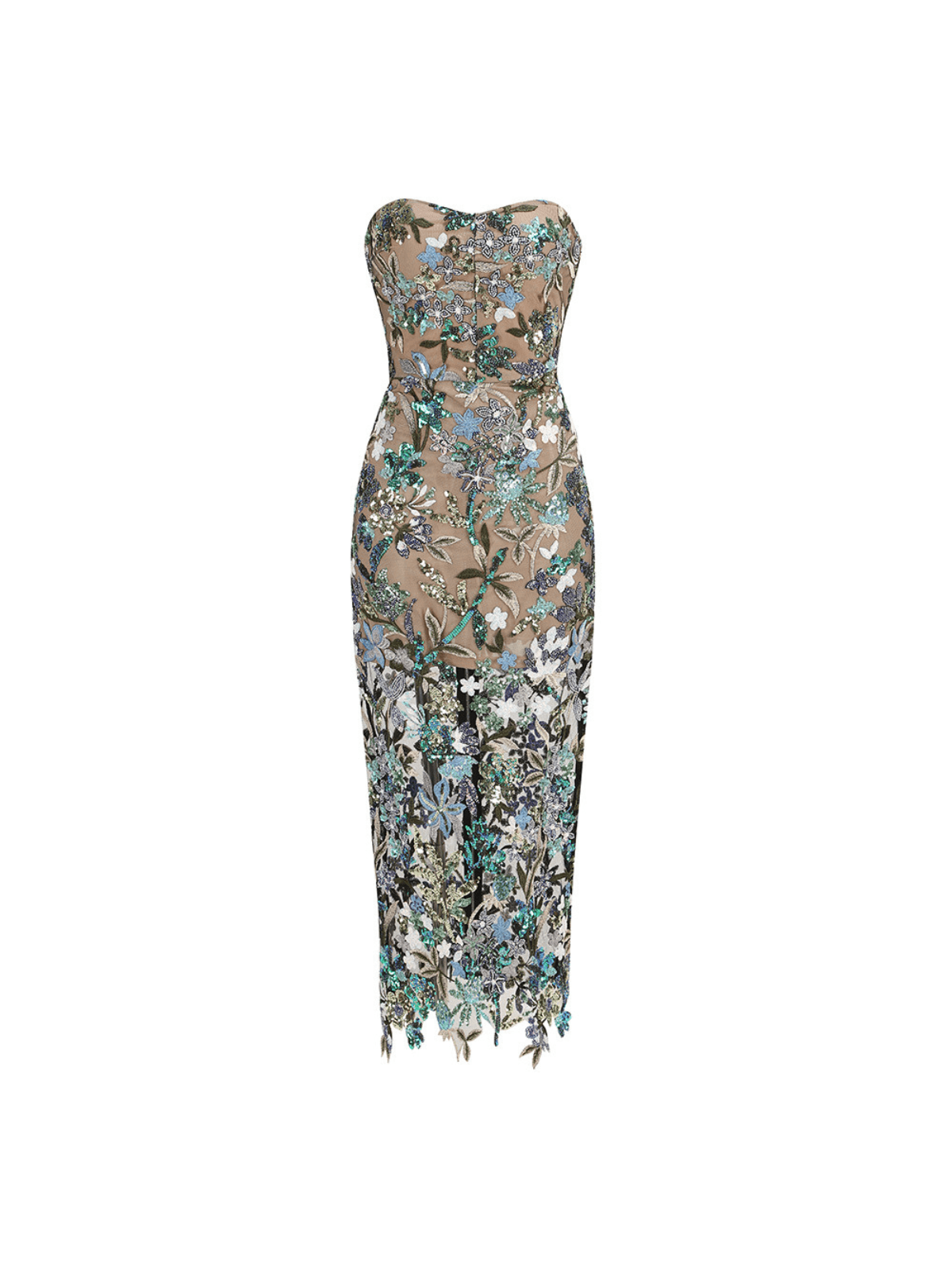 Debra Flower Embroidered Sequin Midi Dress in Grey with floral details and sequins for a stunning evening look.