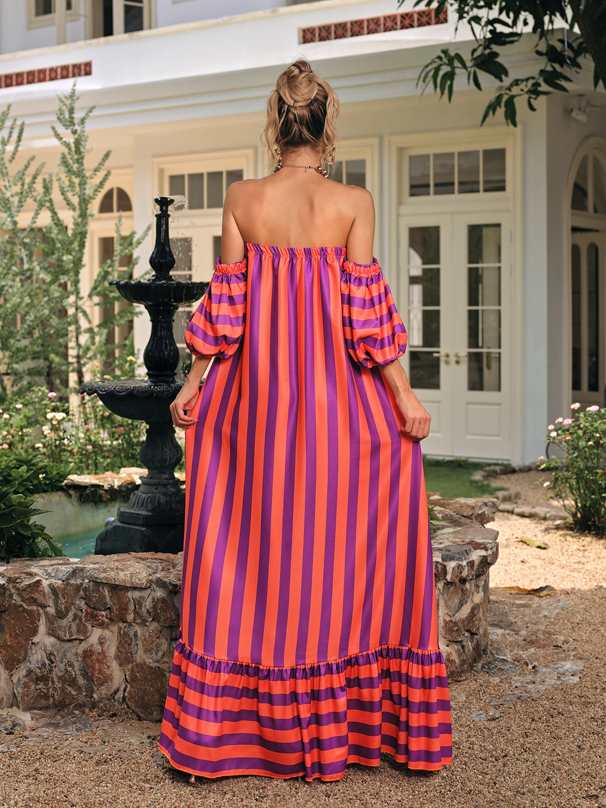 Delron Off Shoulder Stripe Maxi Dress