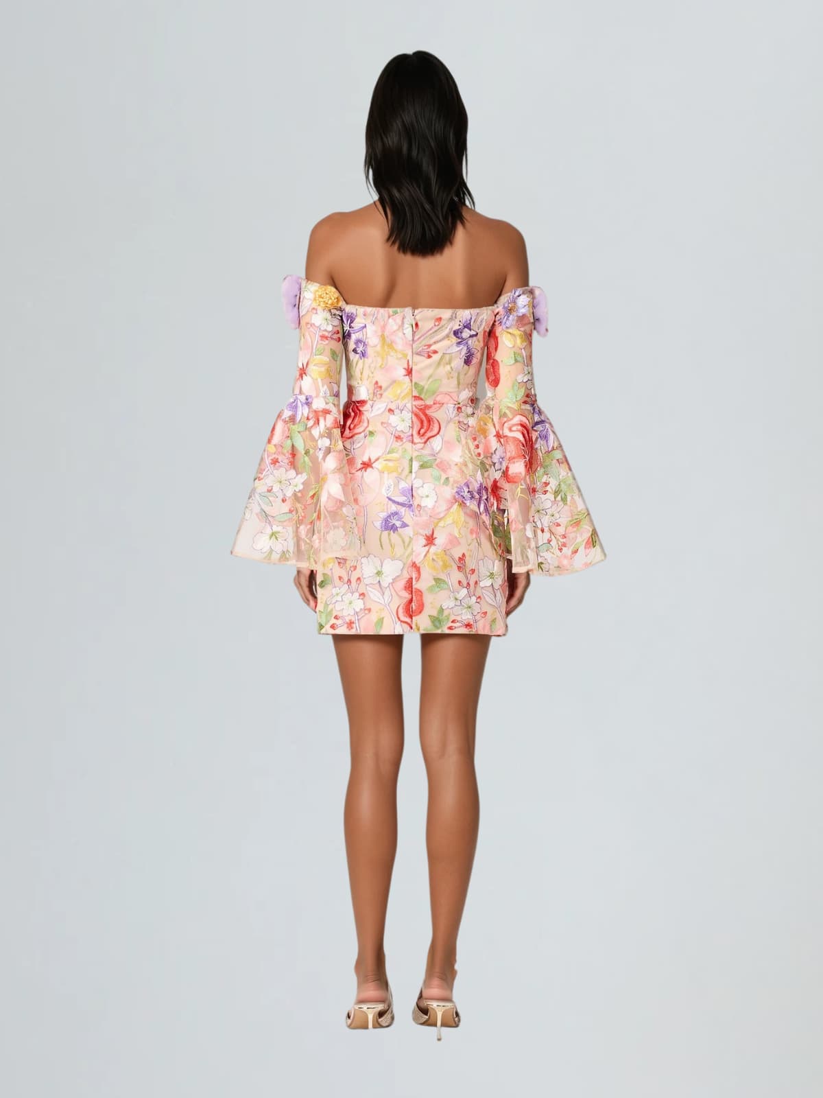 Deltria Off Shoulder Flower Embroidered Mini Dress