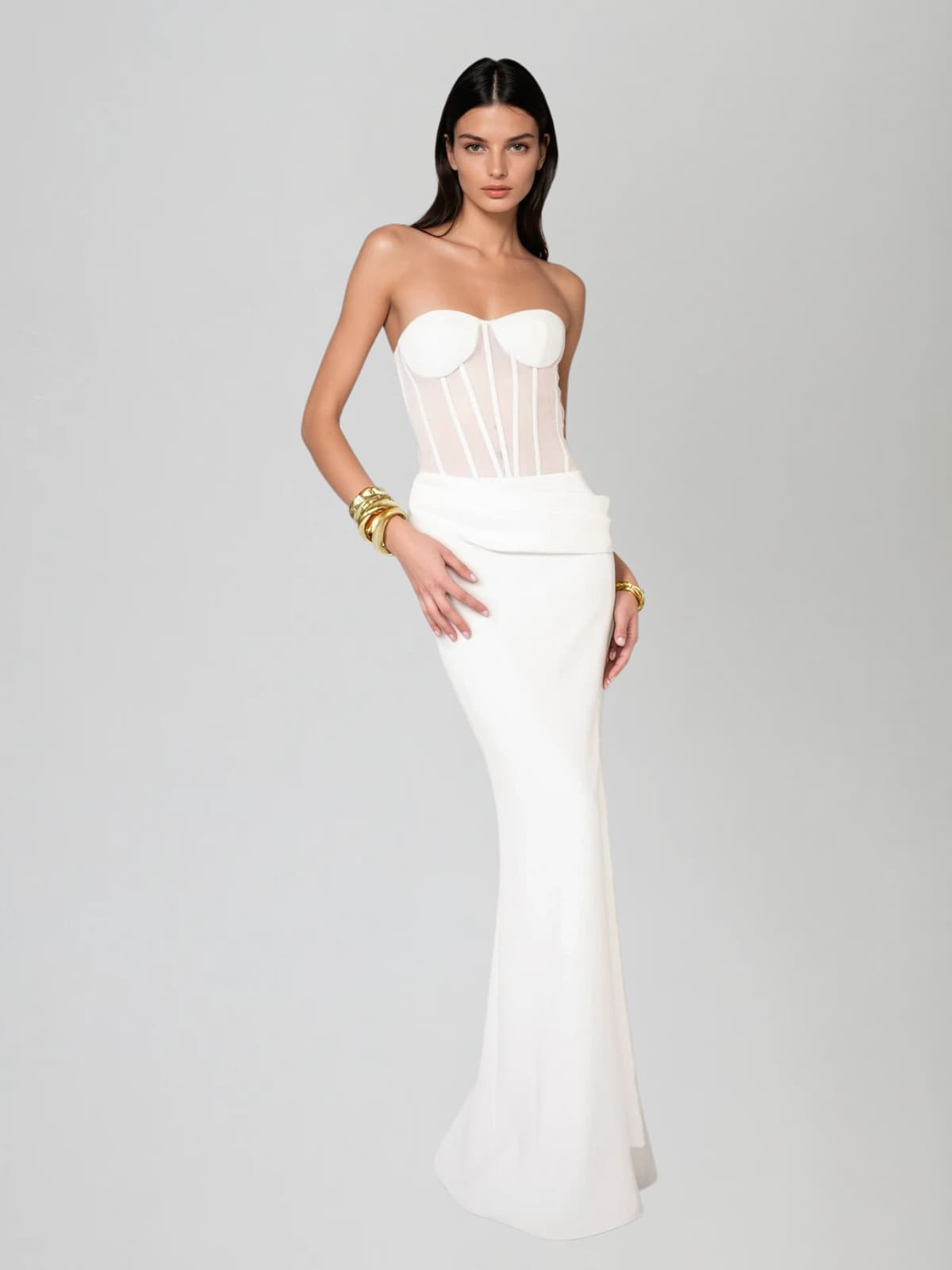 Dendrion Corset Strapless Mesh Skirt Set