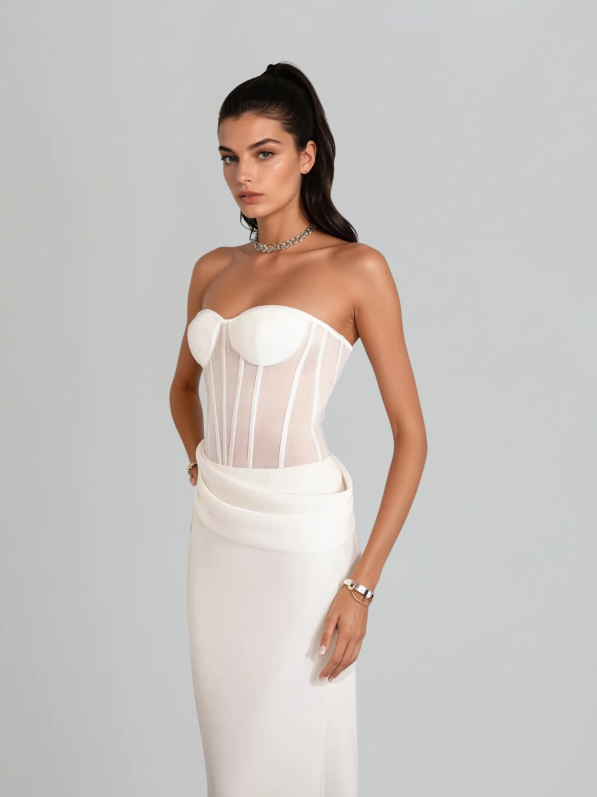 Dendrion Corset Strapless Mesh Skirt Set