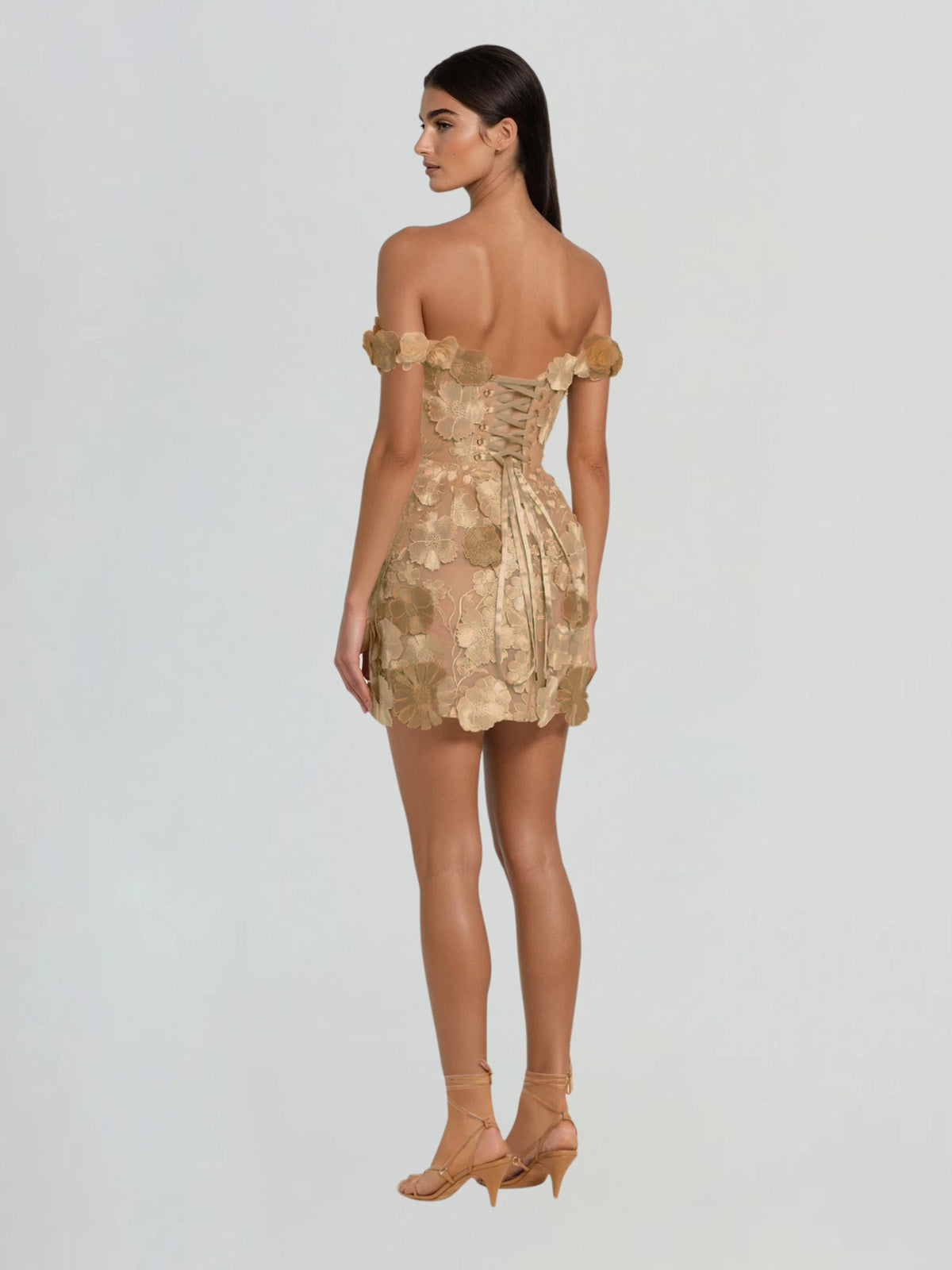 Dewlin Off Shoulder Floral Embroidered Mini Dress
