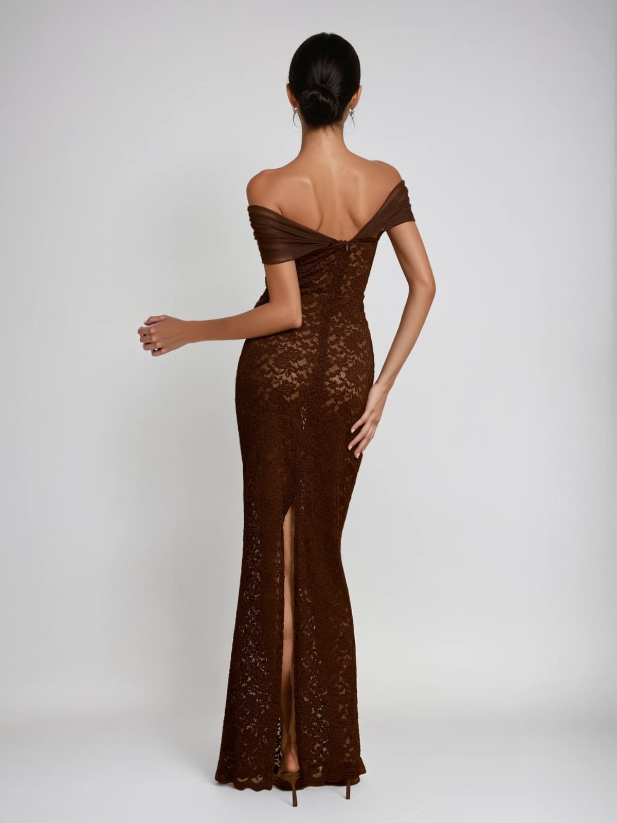 Dilaton Off Shoulder Lace Split Maxi Dress