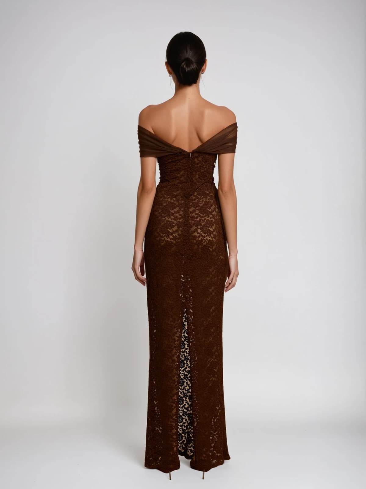 Dilaton Off Shoulder Lace Split Maxi Dress