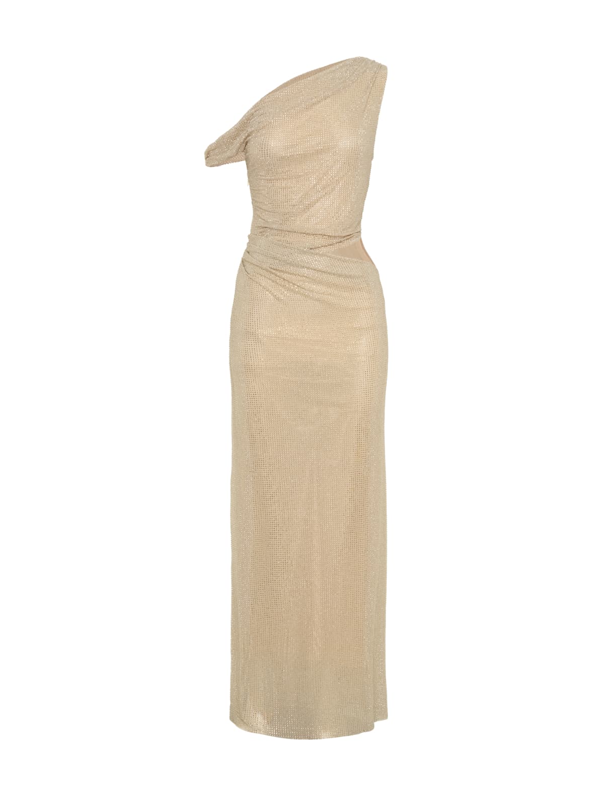 Diopter Cutout Rhinestone Maxi Dress In Apricot