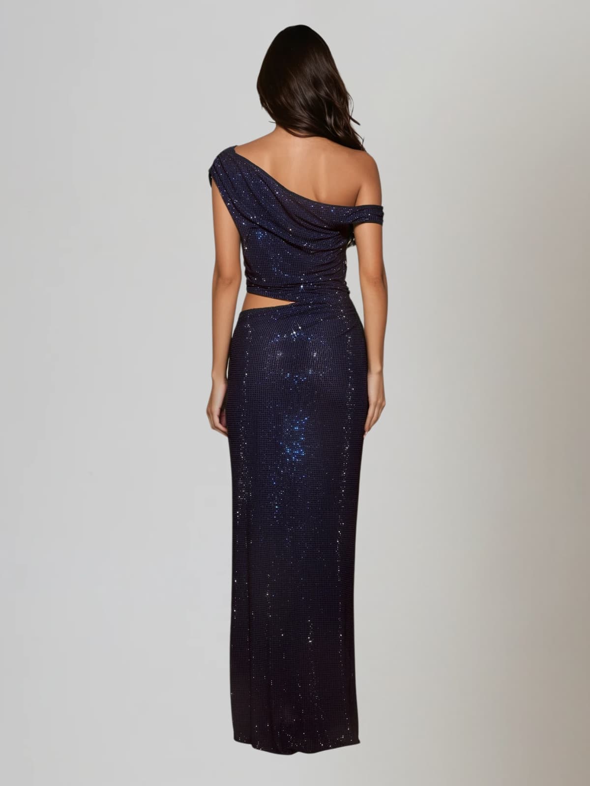 Diopter Cutout Rhinestone Maxi Dress In Navy