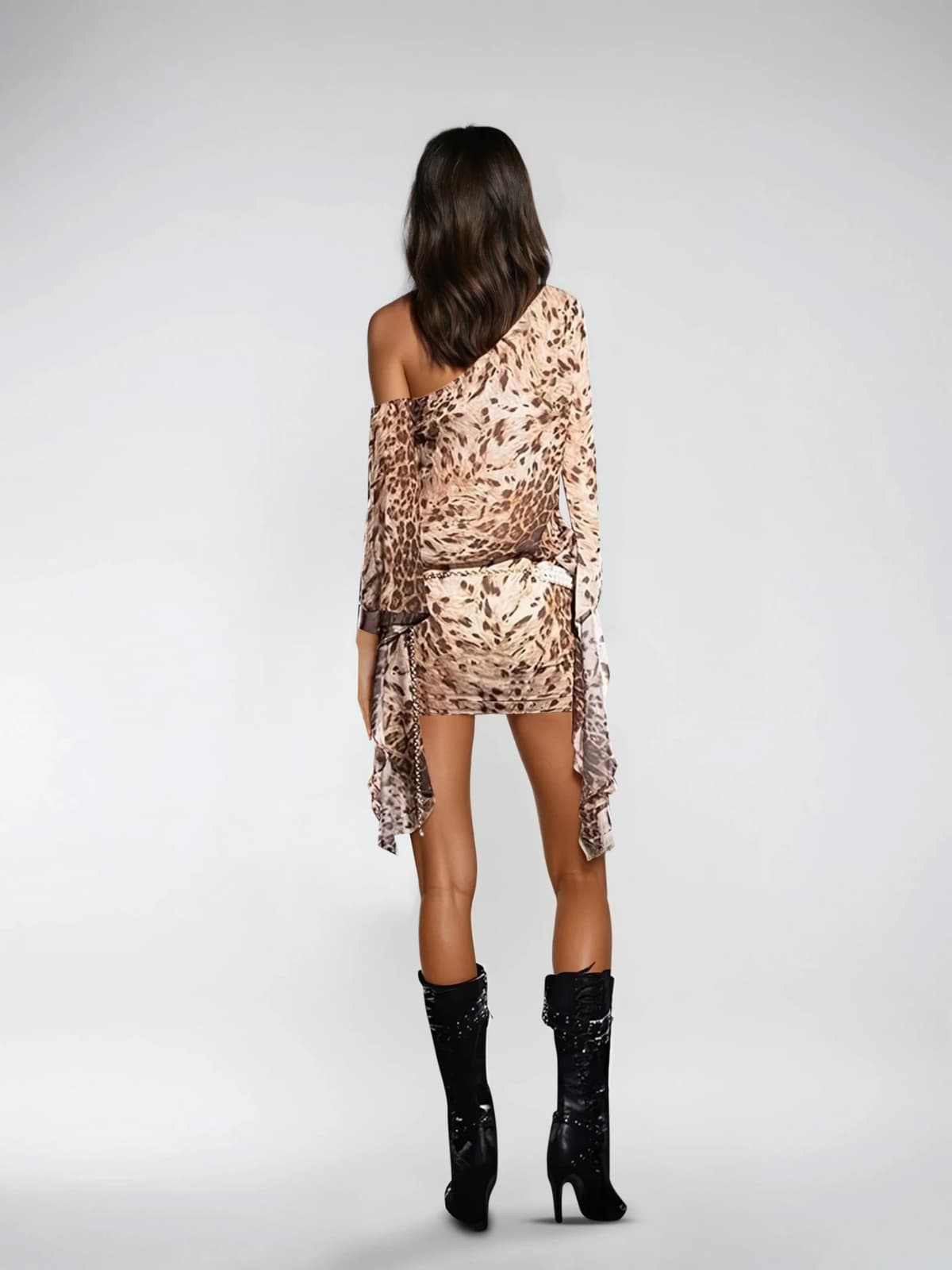 Dodecar One Shoulder Leopard Mini Dress