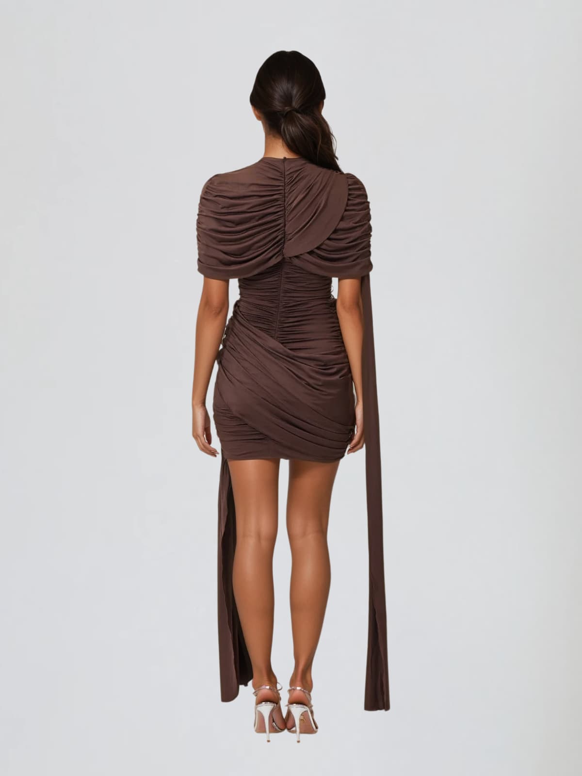 Dodecara Shawl Draped Ruched Mini Dress