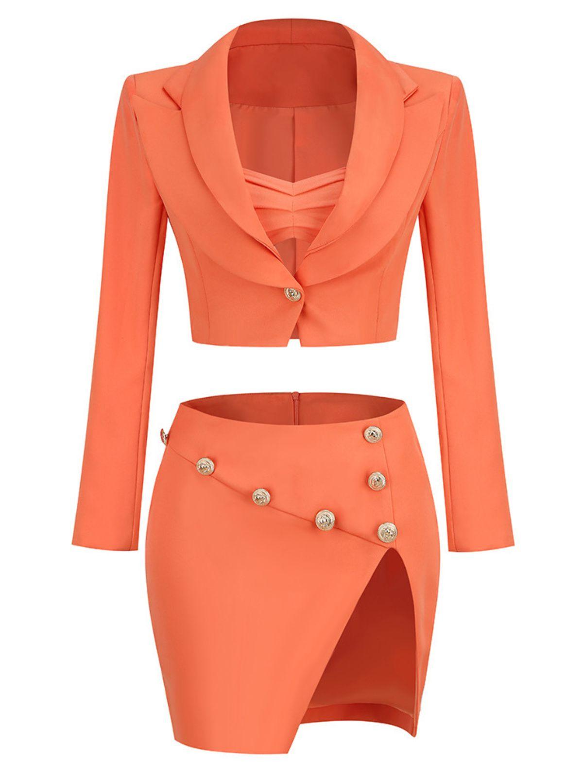 Doe Button Blazer styled as a chic outfit for cocktail events, perfect for a trendy fashion statement.