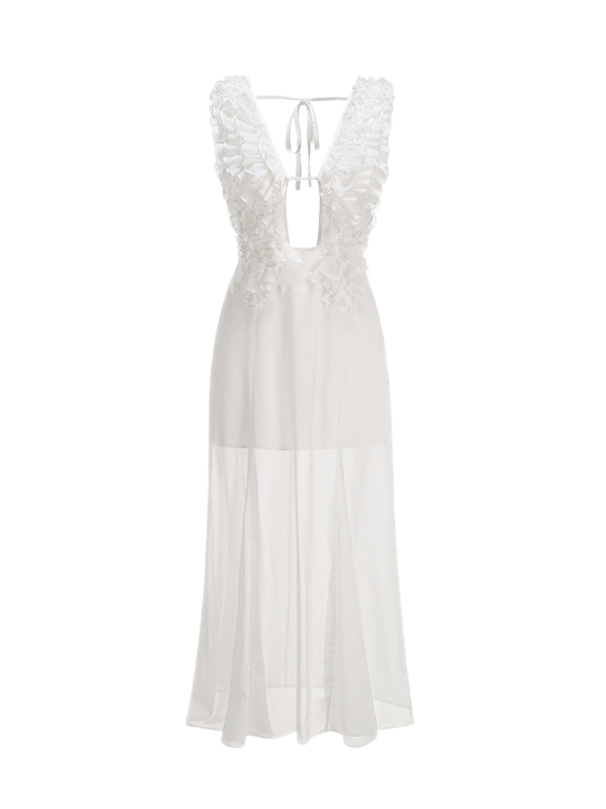 Dolomir Plunge Neck Ruffle Mesh Midi Dress