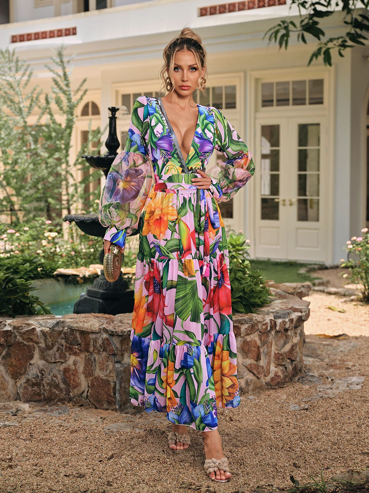 Dorbin V Neck Printed Swimwear Two Piece Set