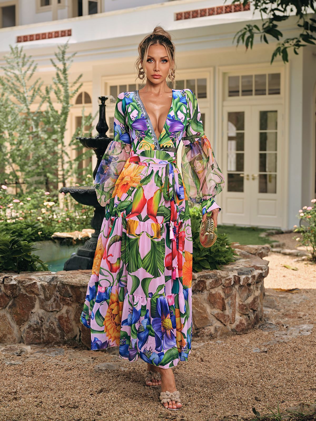 Dorbin V Neck Printed Swimwear Two Piece Set