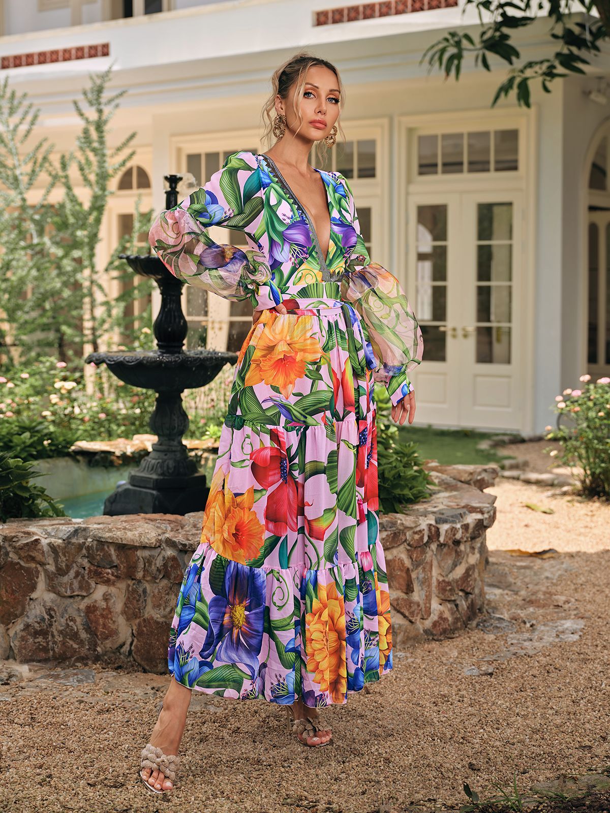 Dorbin V Neck Printed Swimwear Two Piece Set