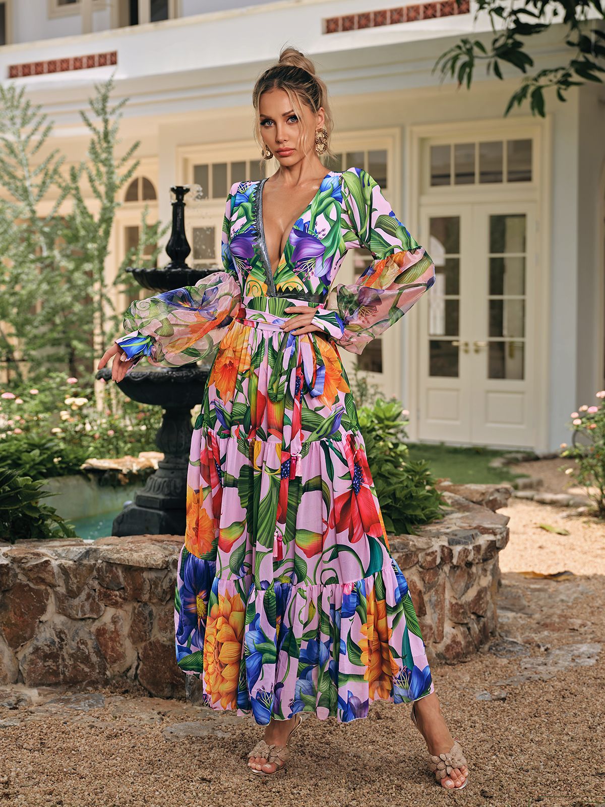 Dorbin V Neck Printed Swimwear Two Piece Set