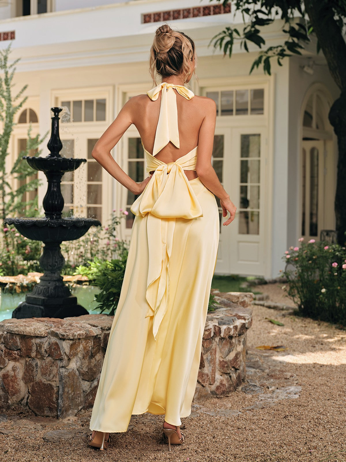 Dorvex Lace Up Satin Maxi Dress