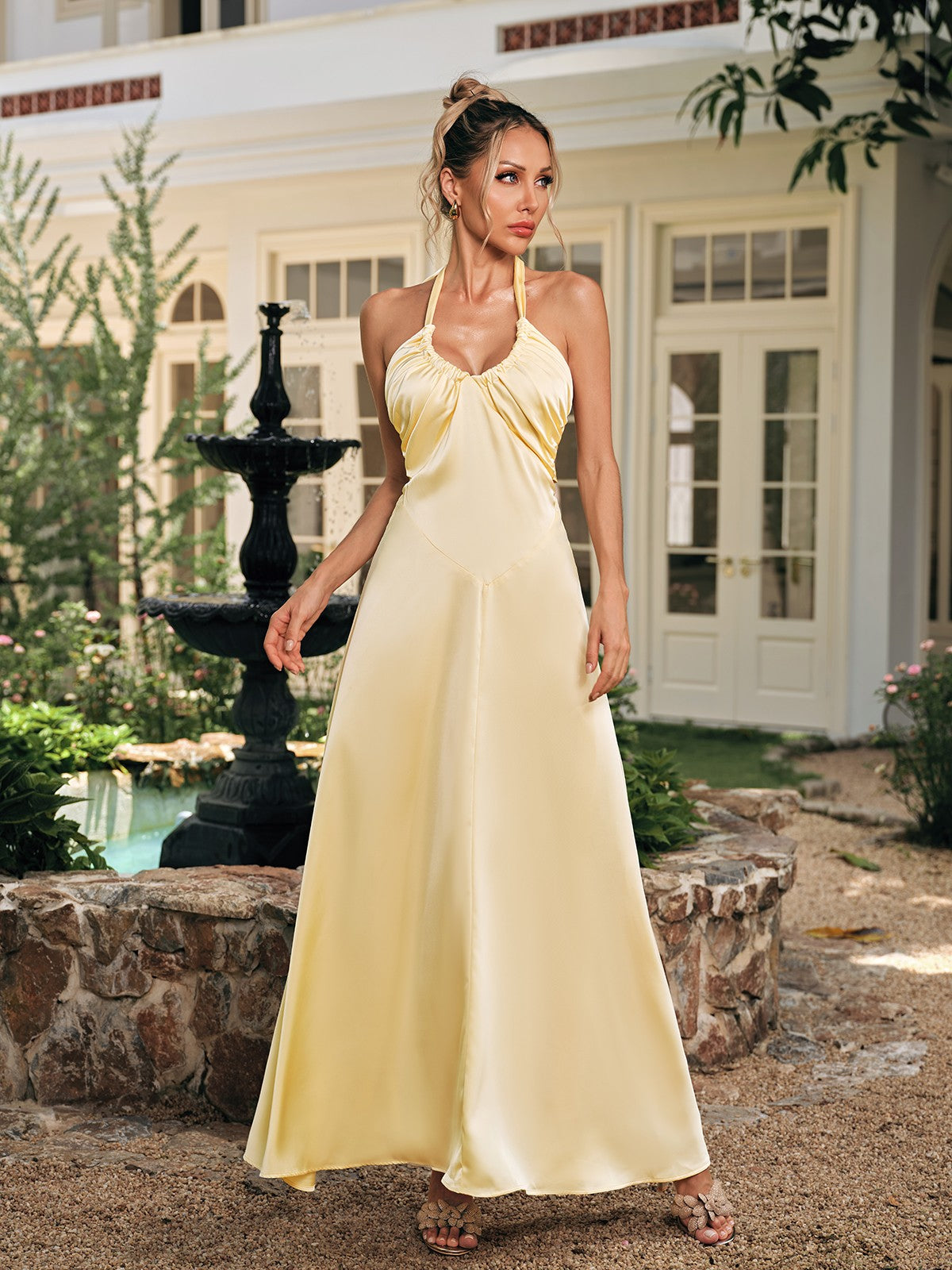 Dorvex Lace Up Satin Maxi Dress
