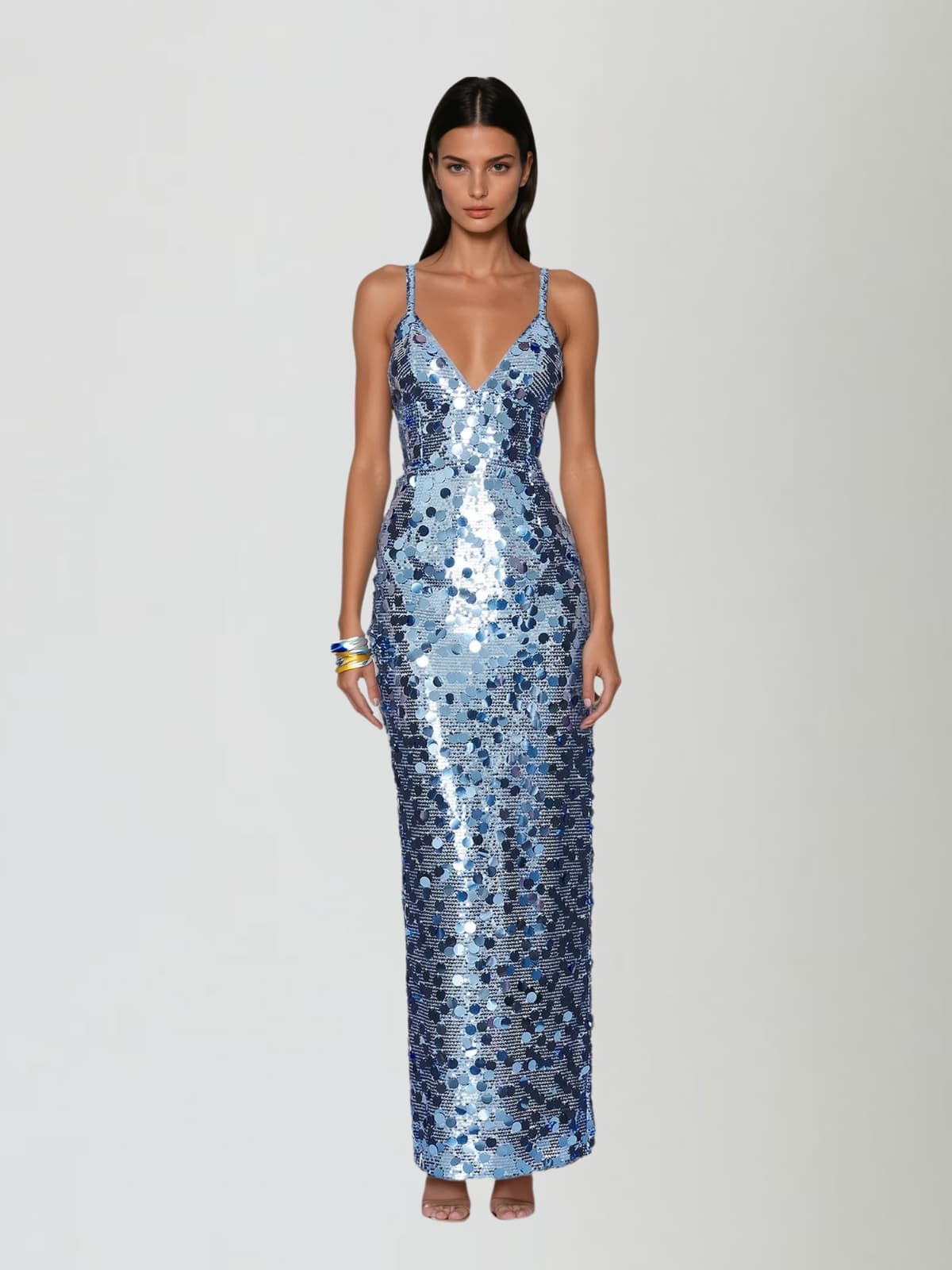 Driftfrost V Neck Sequin Maxi Dress