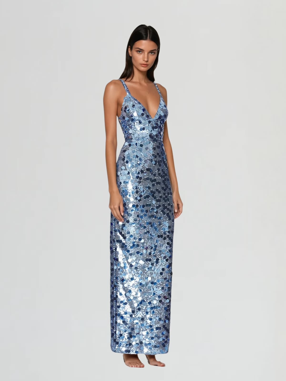 Driftfrost V Neck Sequin Maxi Dress